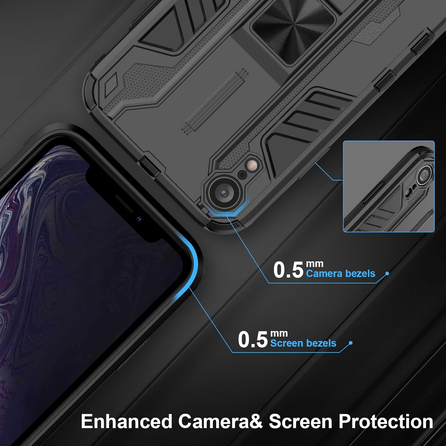 Thumbnail 5 de Btstring Hülle für iPhone XR mit Schutzfolie, Military-Standard Case & Standfunktion (schwarz)