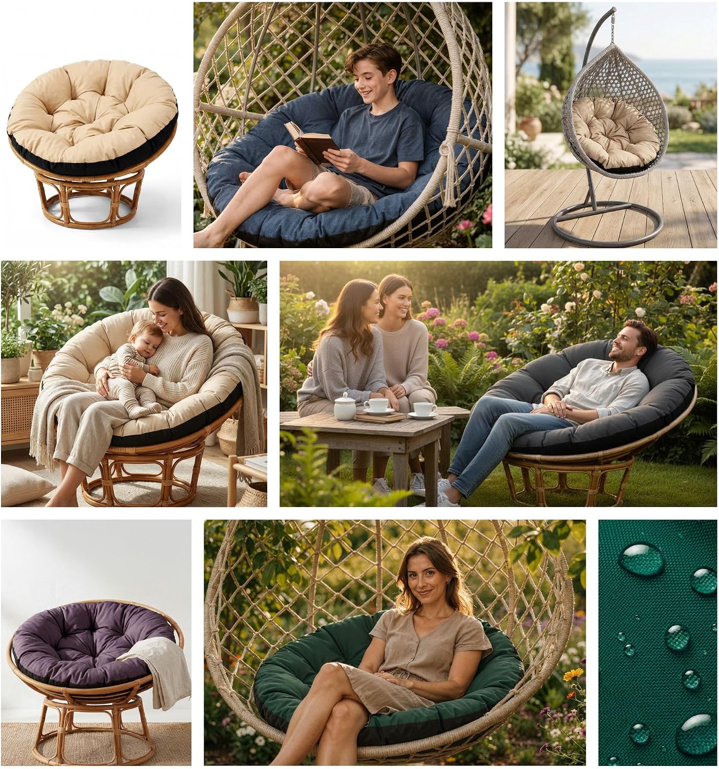 Thumbnail 5 de Amazinggirl Cuscino rotondo 110 cm per Poltrona Sospesa e Poltrona a Uovo – Durevole, idrorepellente e confortevole