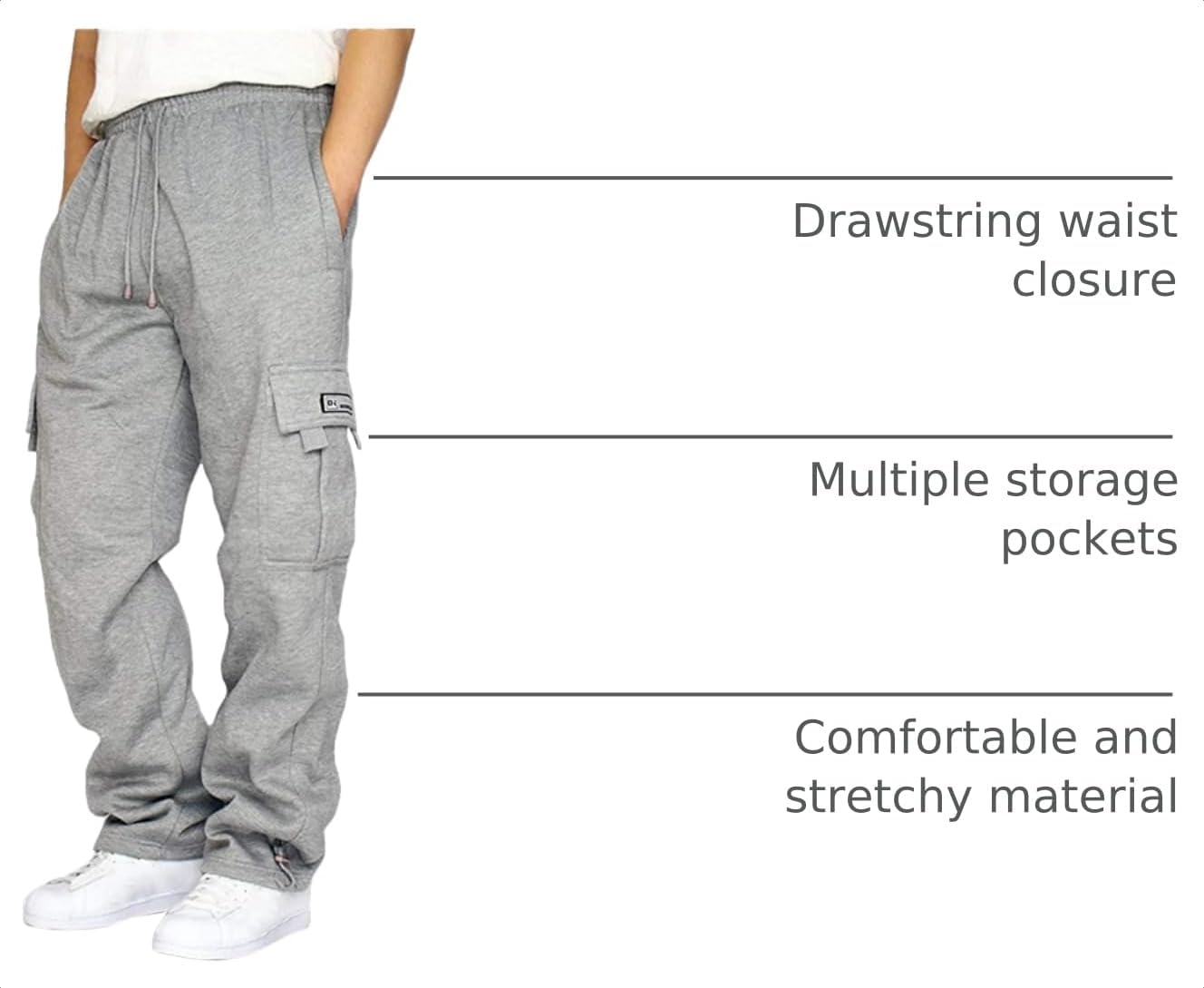 Detalle 2 de Lasjixion Men's Fleece Cargo Sweatpants
