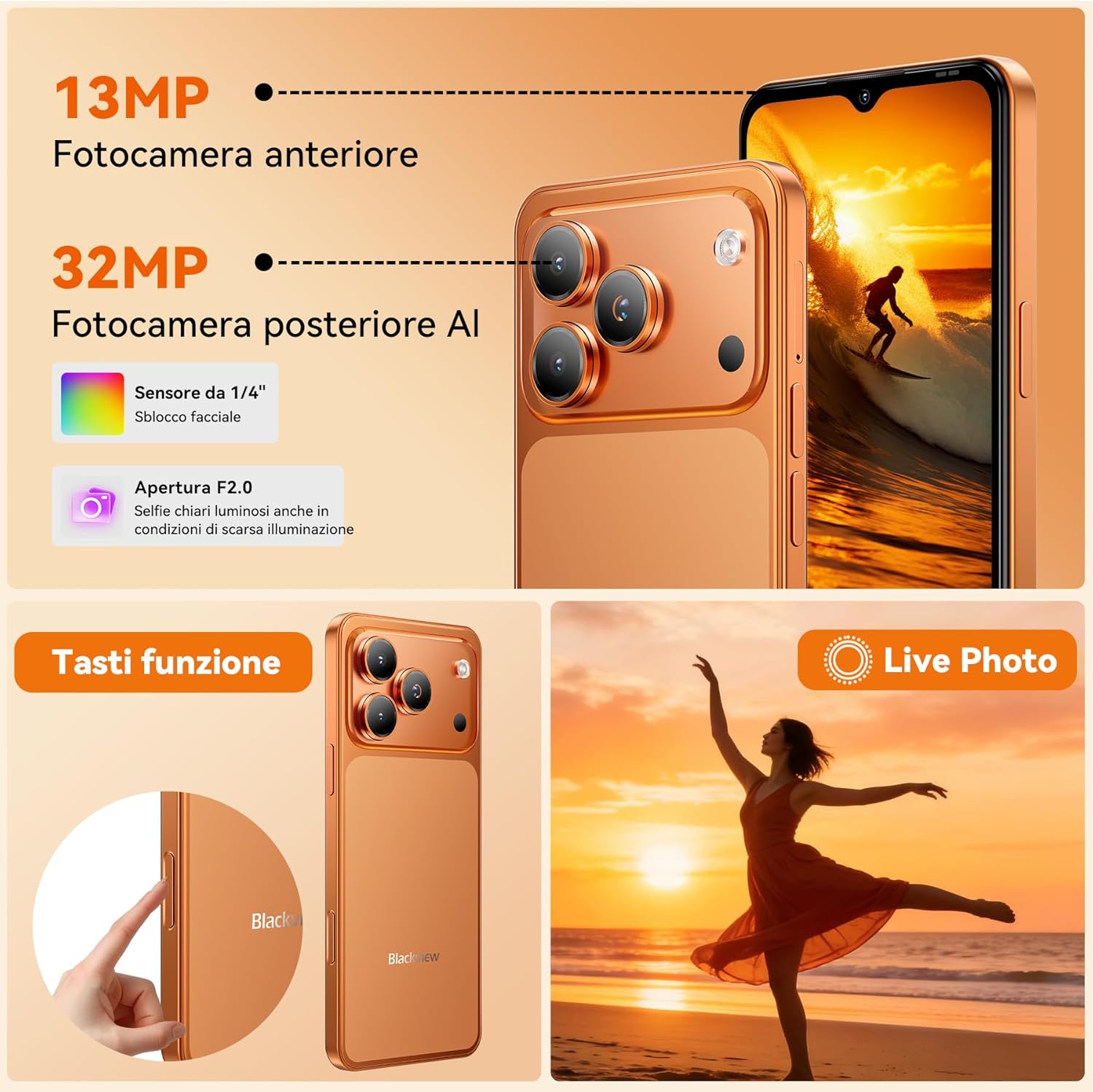 Detalle 2 de Blackview Wave 7C: Smartphone Android 6.56'' con fotocamere 32 MP/13 MP, 16 GB RAM, espandibile fino a 2 TB e 5000 mAh