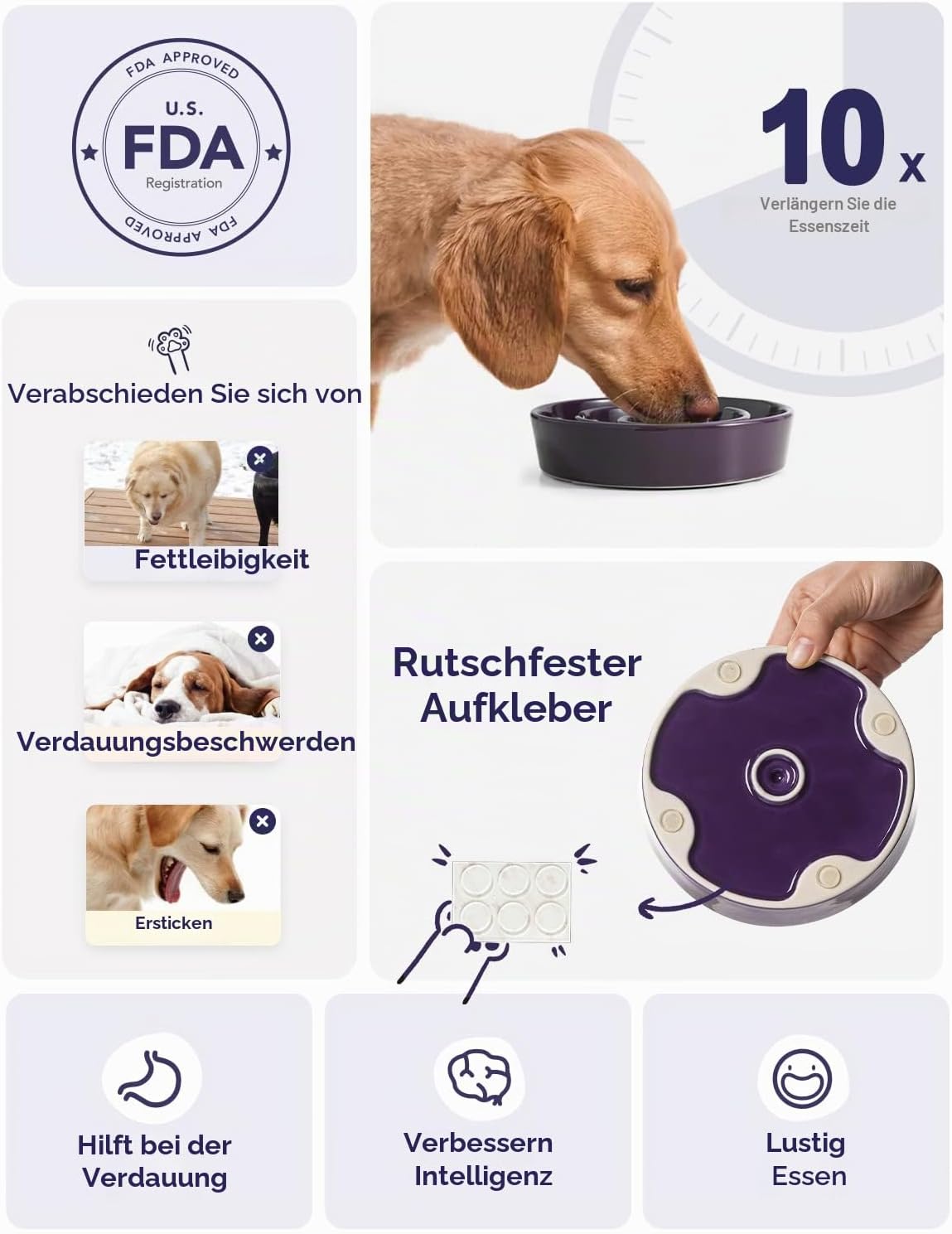 Thumbnail 5 de LE TAUCI Keramik Hundenapf – Langsame Fütterung mit Labyrinthmuster, S–350 ml, rutschfester Keramiknapf (Lila)