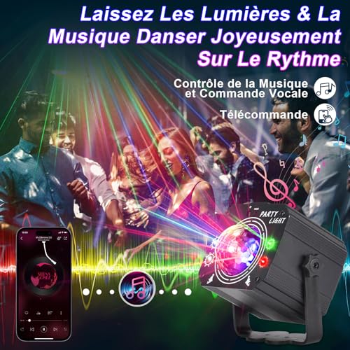 Detalle 2 de Lampe de Scène 3 en 1 Nauotk avec Télécommande – Boule Disco, Stroboscope et LED RVB