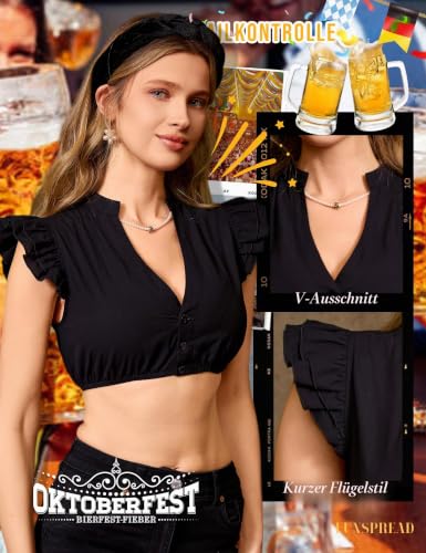 Thumbnail 3 de Funspread Dirndl Bluse Damen Weiß – Kurzarm mit V-Ausschnitt, 100% Baumwolle