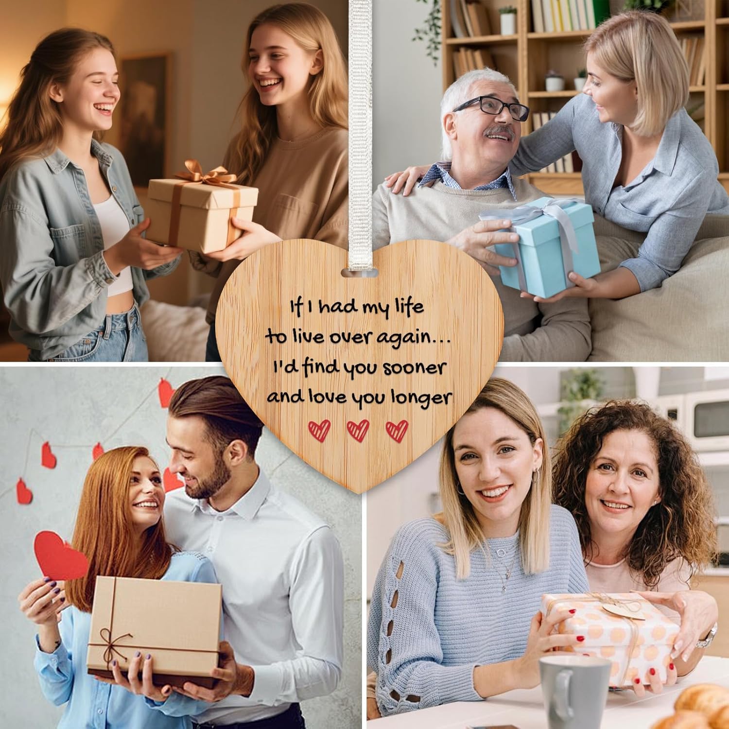 Detalle de Tulolvae Anniversary Card for Wife: Wooden Heart Keepsake with Romantic Greeting