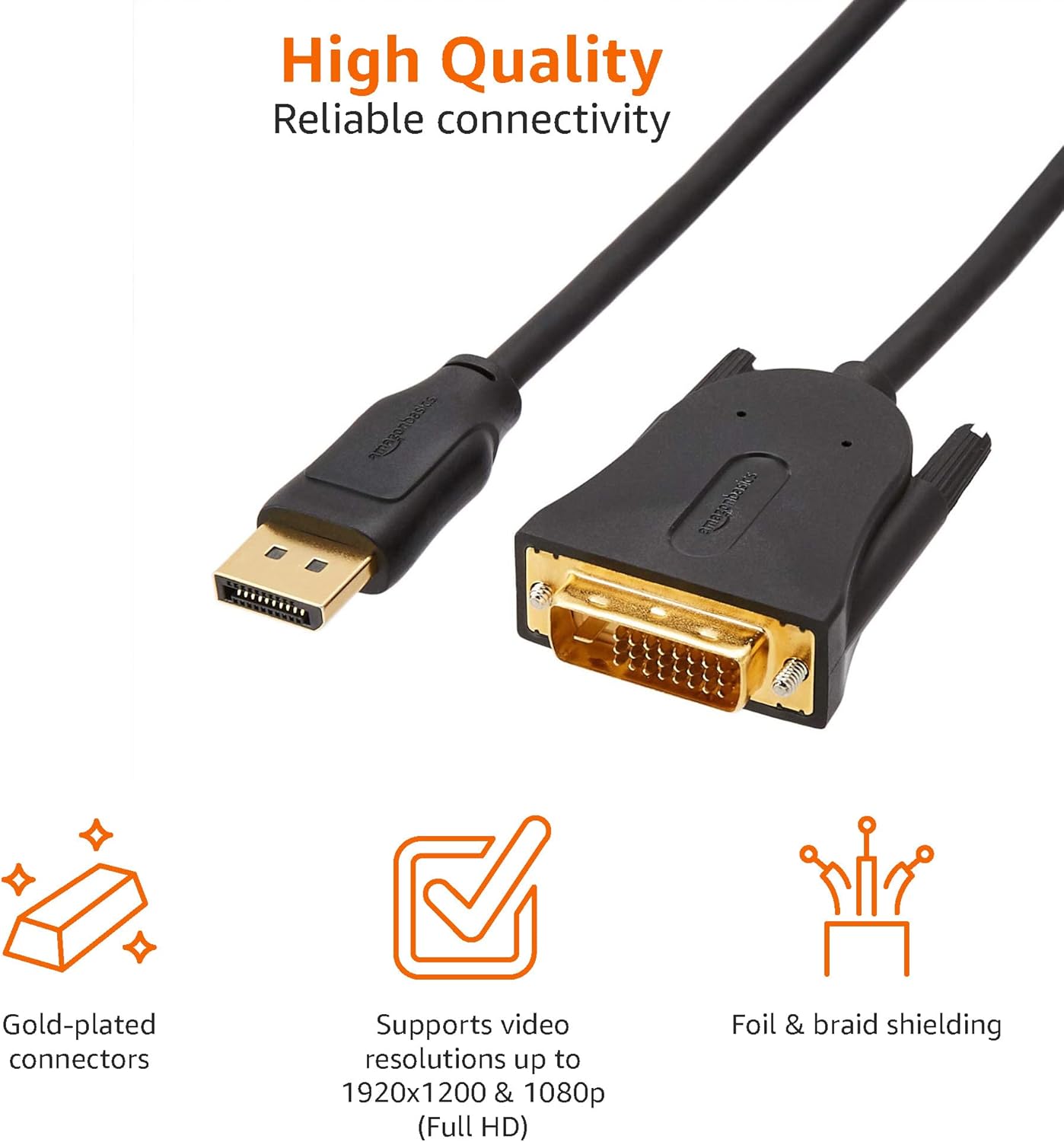 Detalle 2 de Amazon Basics Câble DisplayPort vers DVI, 1,82 m – Lot de 10, Noir