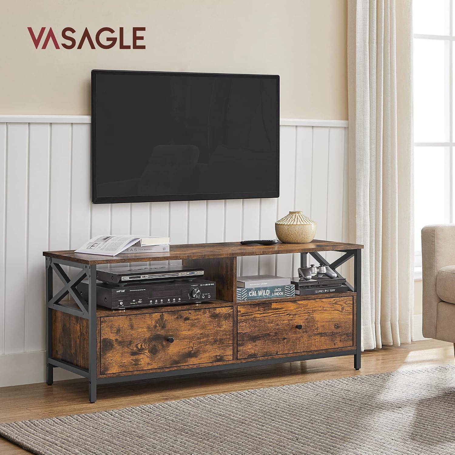 Thumbnail 1 de VASAGLE TV Cabinet TV Unit for 55-Inch TV – Rustic Industrial 120x40x50 cm (LTV300B01)