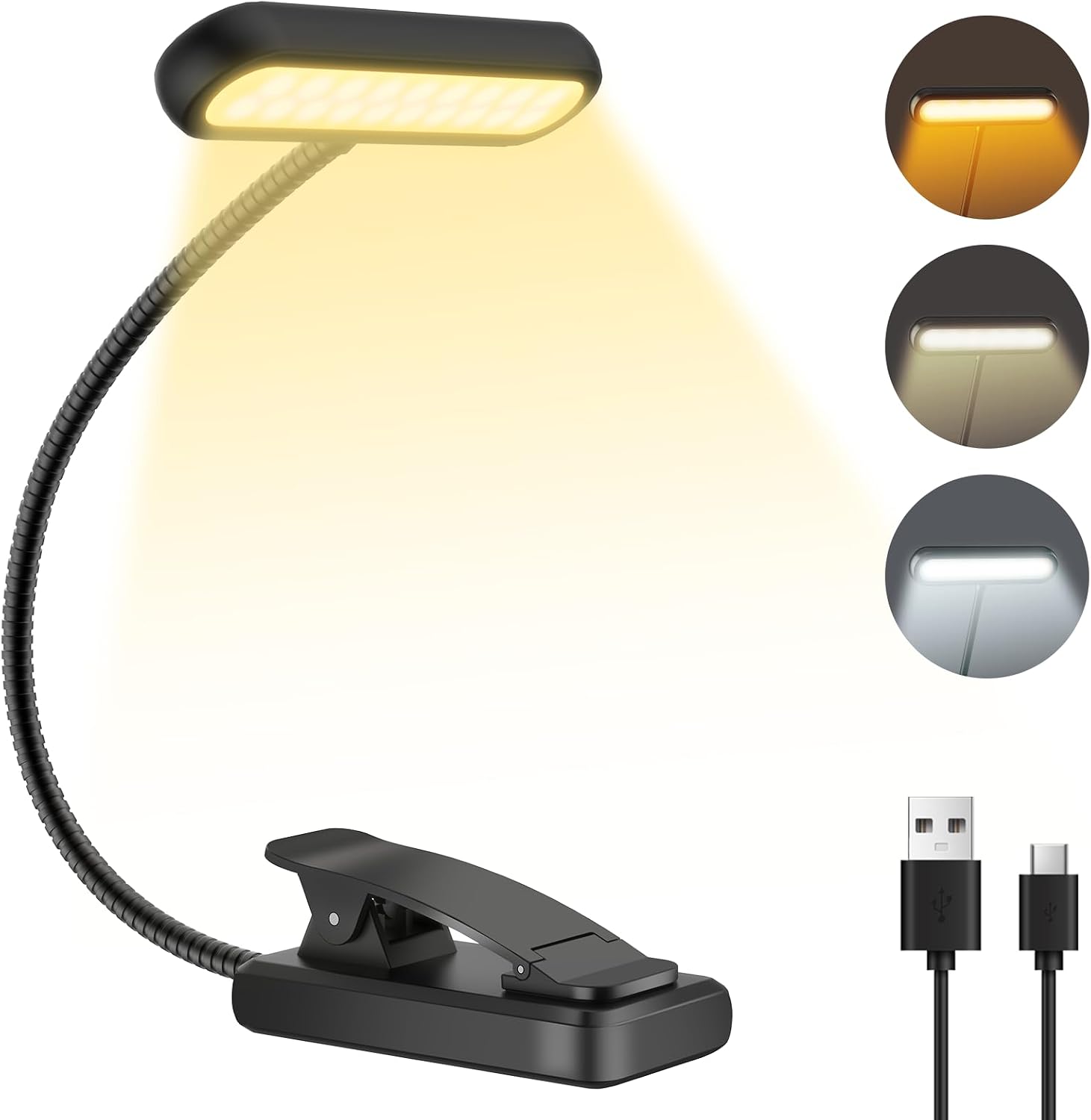 Detalle de iFalarila oplaadbare leeslamp met klem, USB-C en flexibele zwanenhals