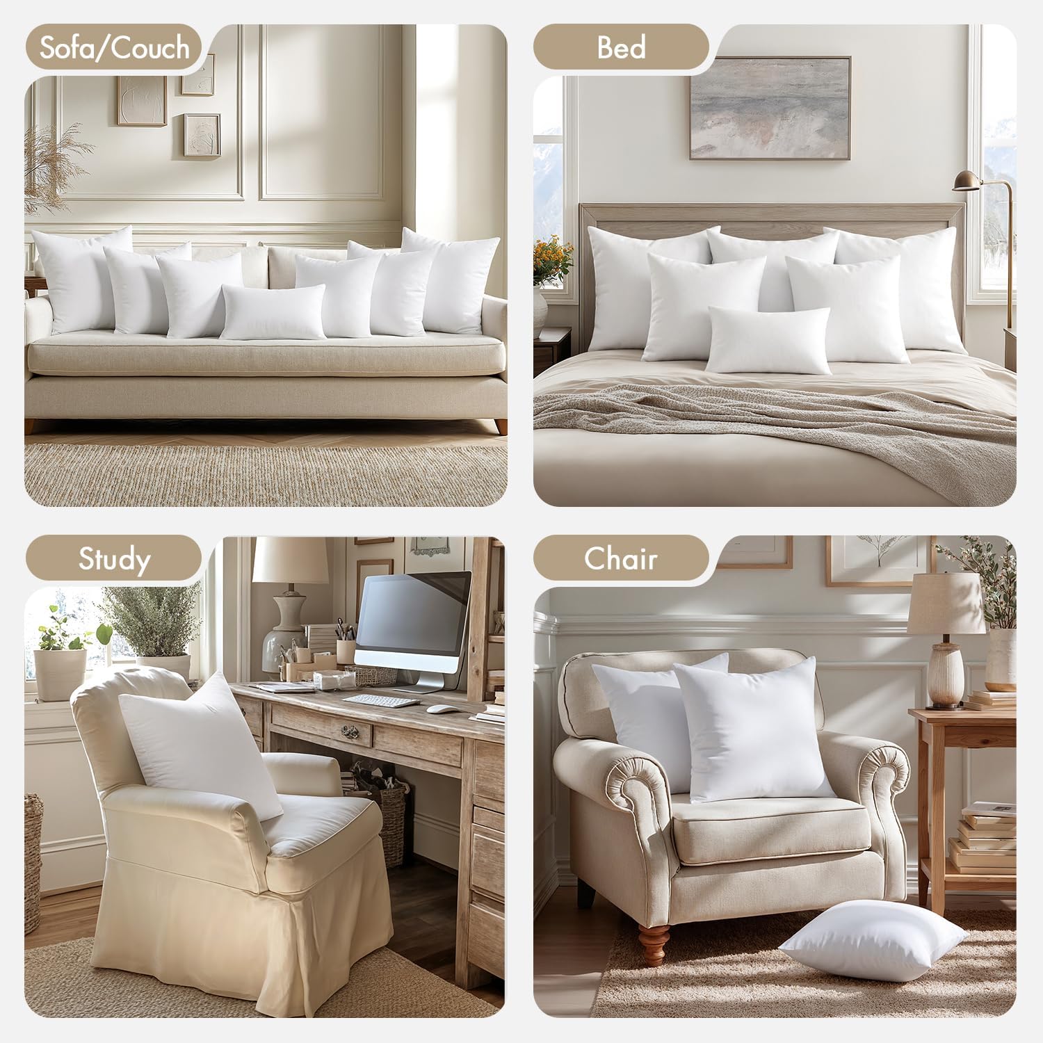 Thumbnail 4 de MIULEE 18x18 Pillow Inserts, 4-Pack with Virgin Fiber Fill and Firm Support