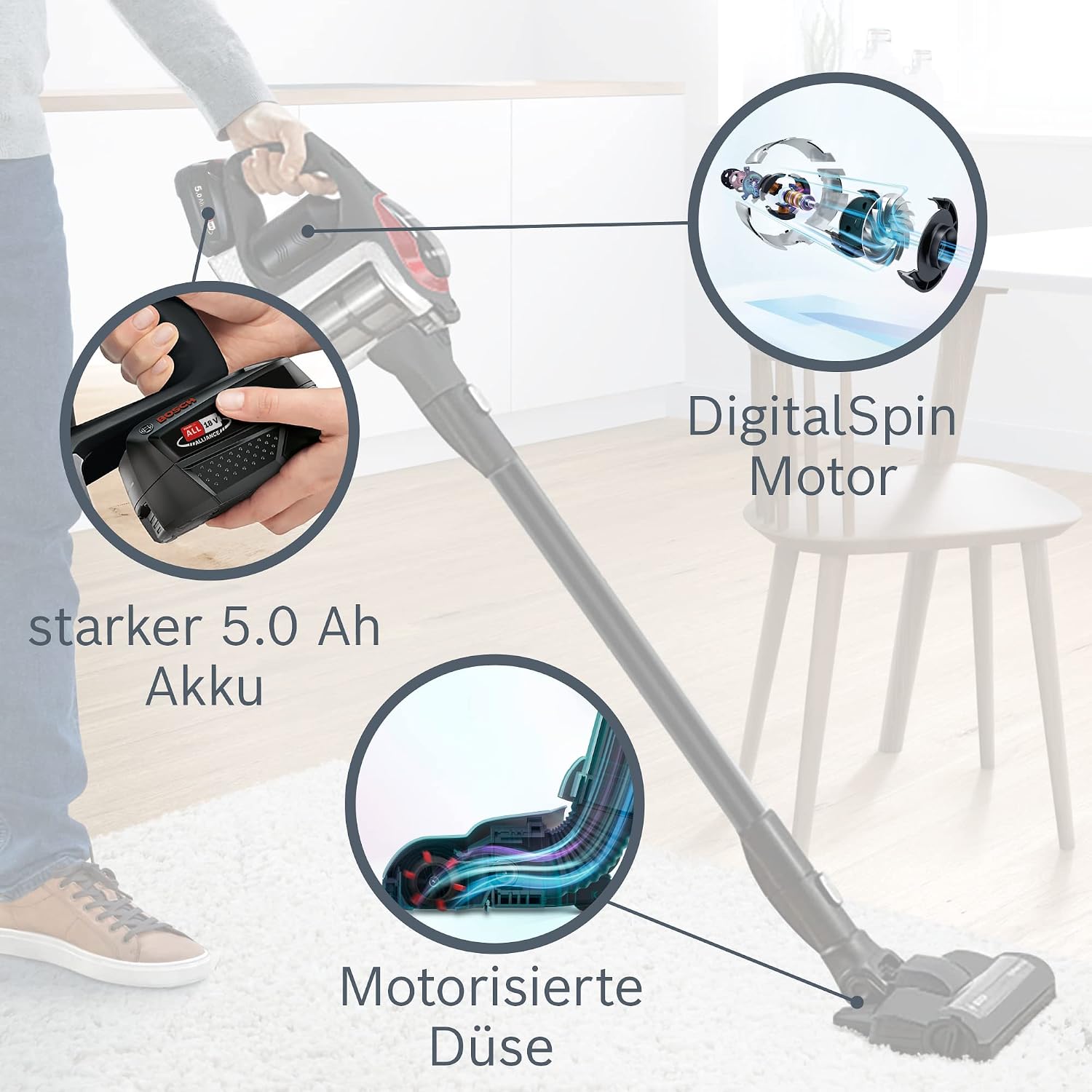 Detalle 2 de Bosch Unlimited Serie 8 5,0 Ah Akku-Staubsauger 🧹