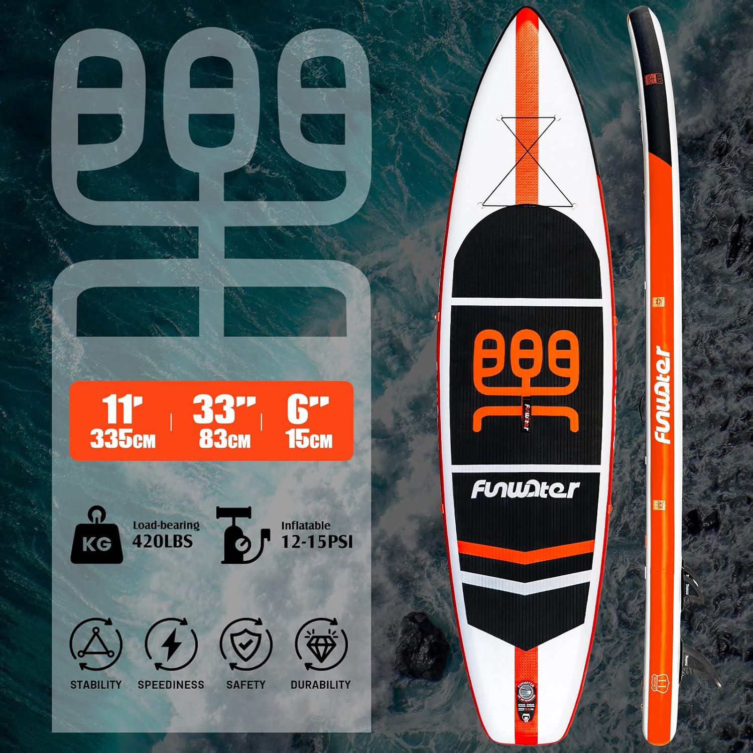 Detalle 2 de FunWater Inflatable Stand Up Paddle Board (11'6", 11', 10'6") with Premium Accessories