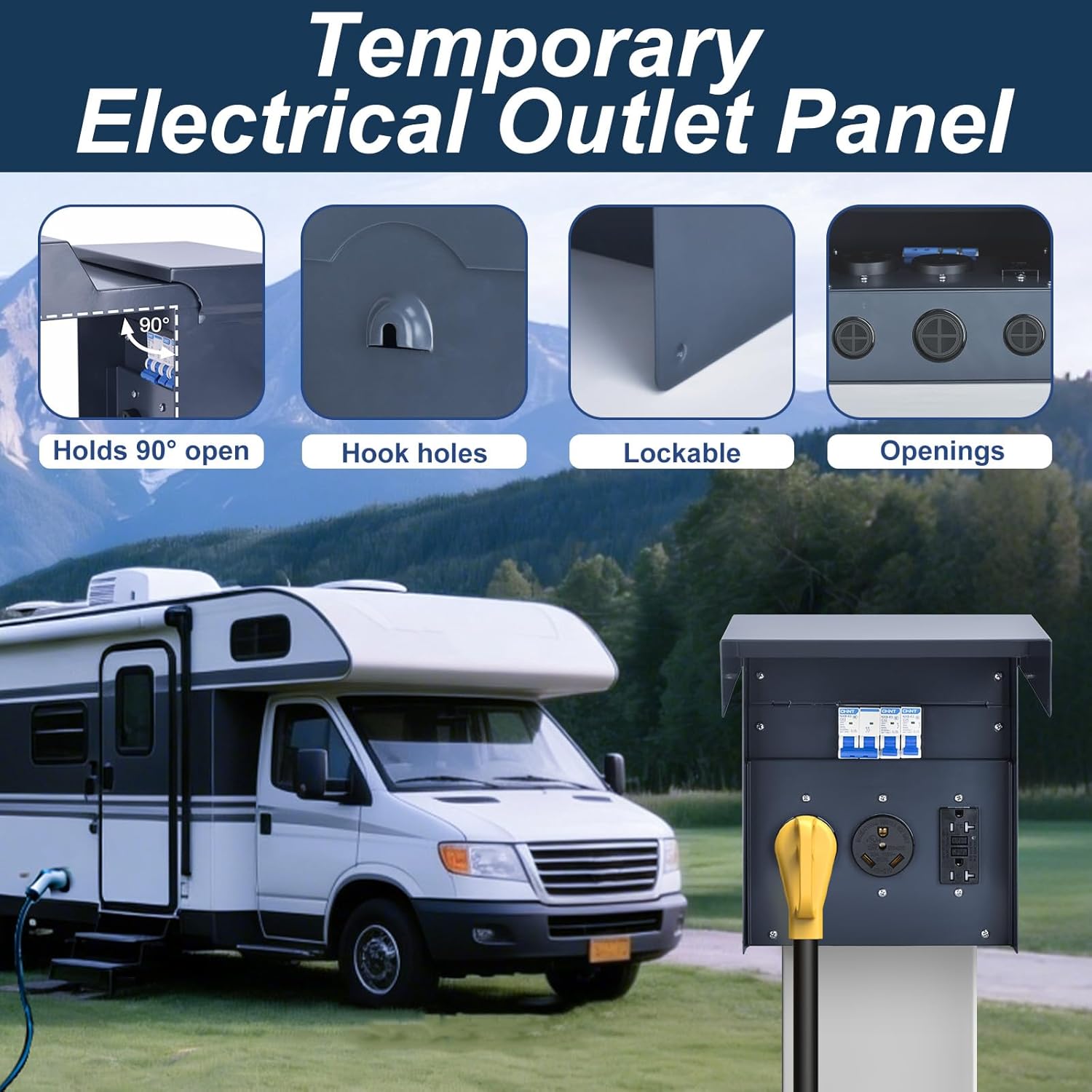 Thumbnail 4 de Umaogus RV Electrical Panel with Breaker (50/30/20A UL) Temporary RV Outlet Box, Outdoor Weatherproof Metal Enclosure