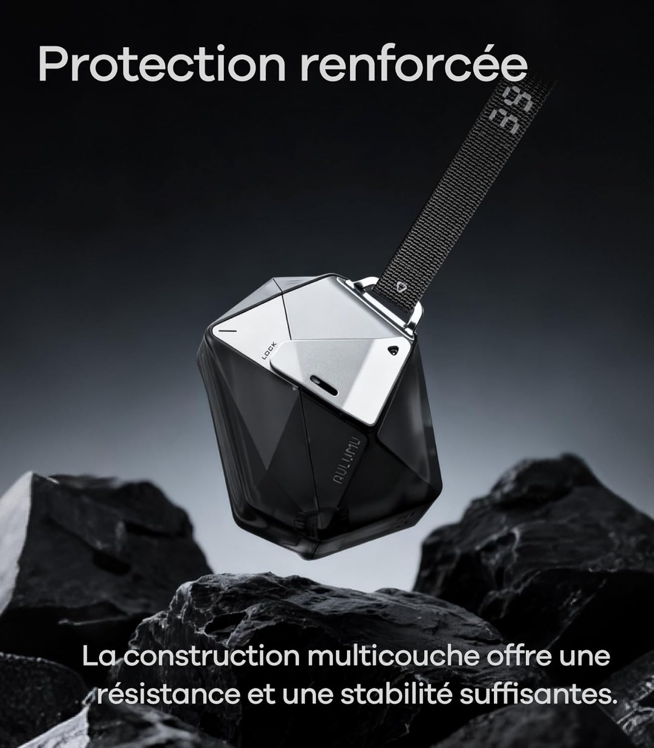 Thumbnail 3 de Aulumu A39 coque géométrique avec verrou pour AirPods Pro 3 (2025) — noir