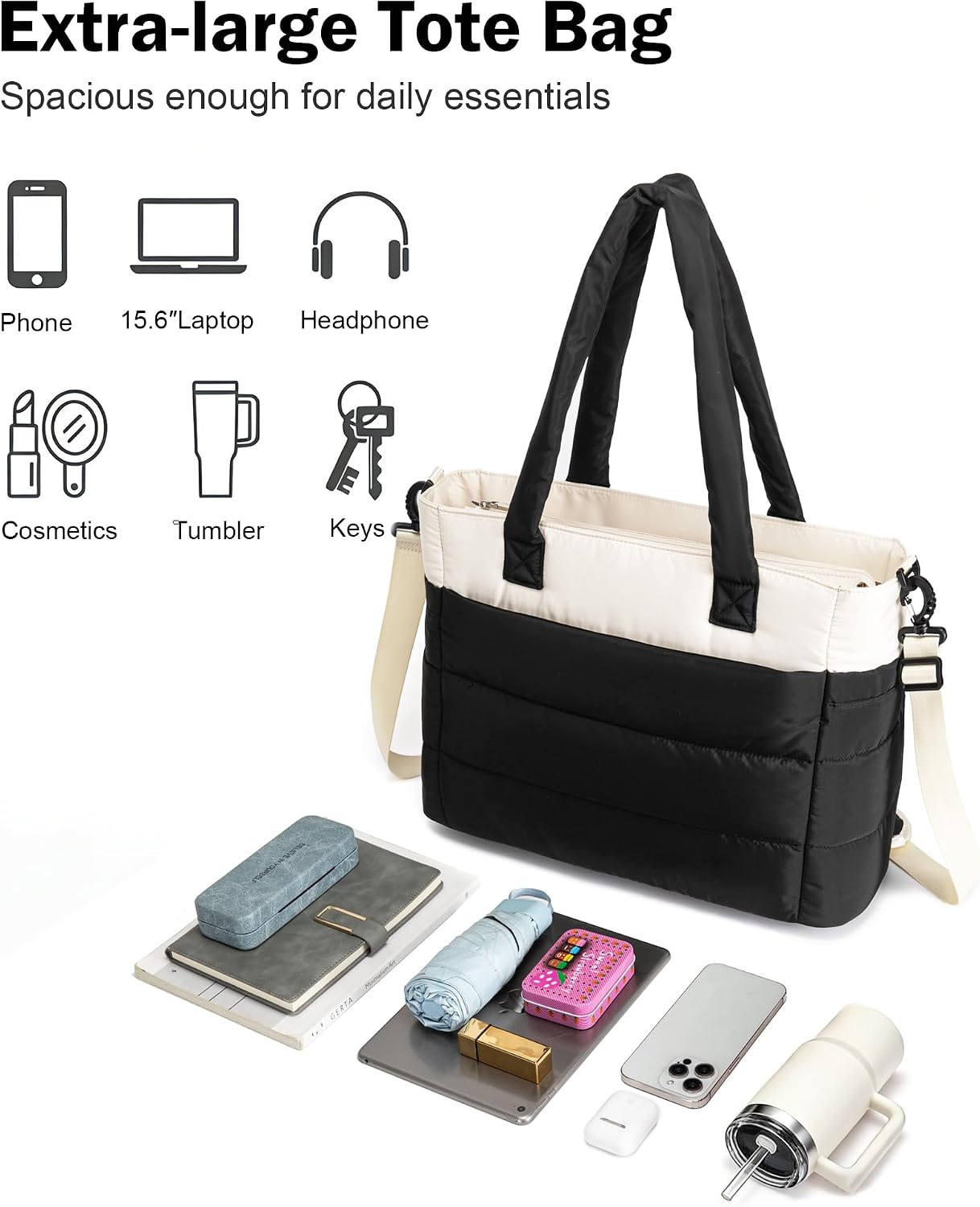 Detalle 2 de Yuni Quilted Puffer Tote Bag, 15.6-Inch Laptop