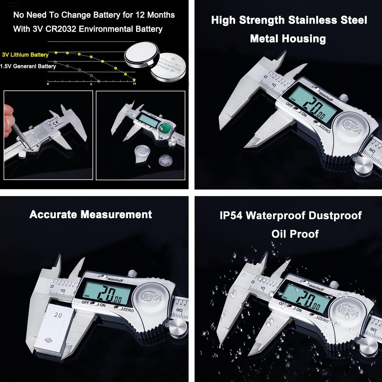 Thumbnail 2 de Kynup Digital Caliper (6 Inch) with Large LCD, IP54 Splash Proof, Inch/Metric Fraction Switch