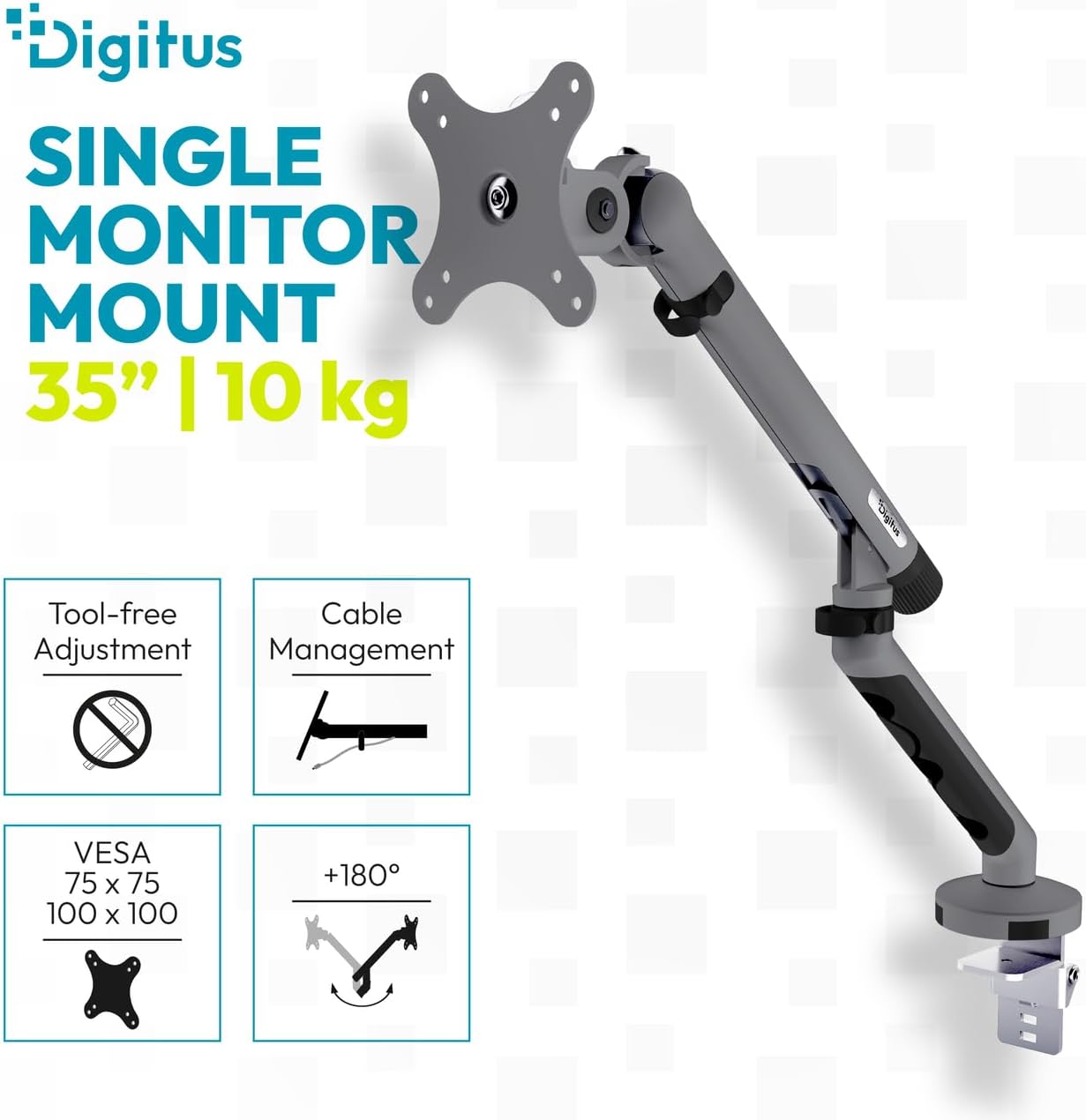Detalle de DIGITUS Design – uchwyt do monitora do 35 cali, sprężyna mechaniczna, 10 kg