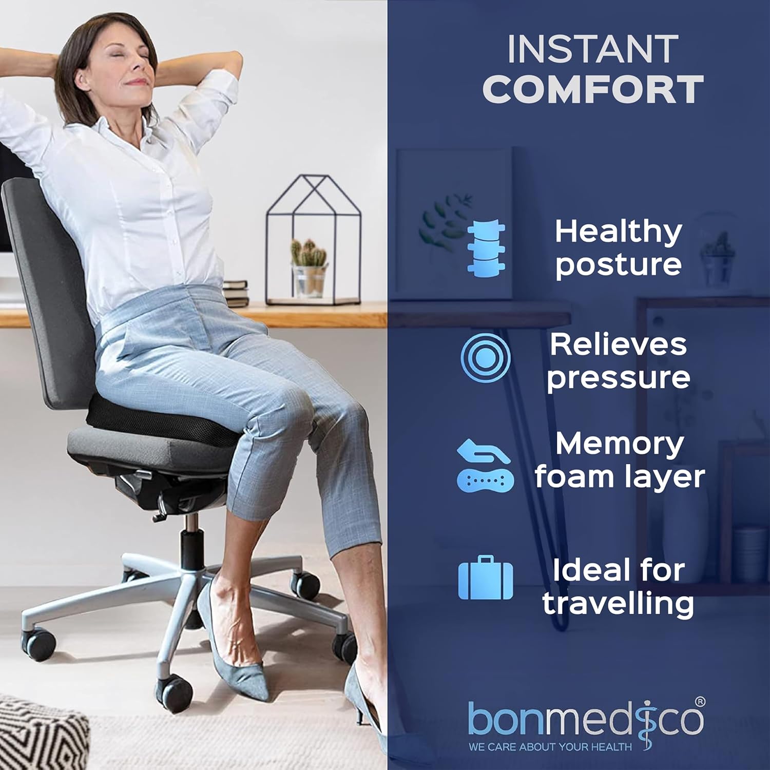 Detalle de Bonmedico Cuscino Antidecubito Memory Foam – Supporto Ortopedico 3-in-1 per casa, ufficio e auto