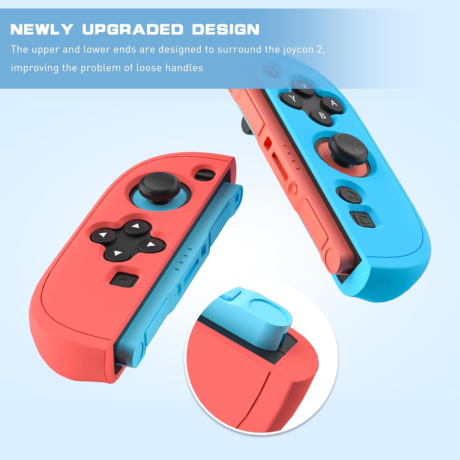 Detalle de FUNDIARY Switch 2 Grip Case, Silicone Controller Cover, Blue and Red