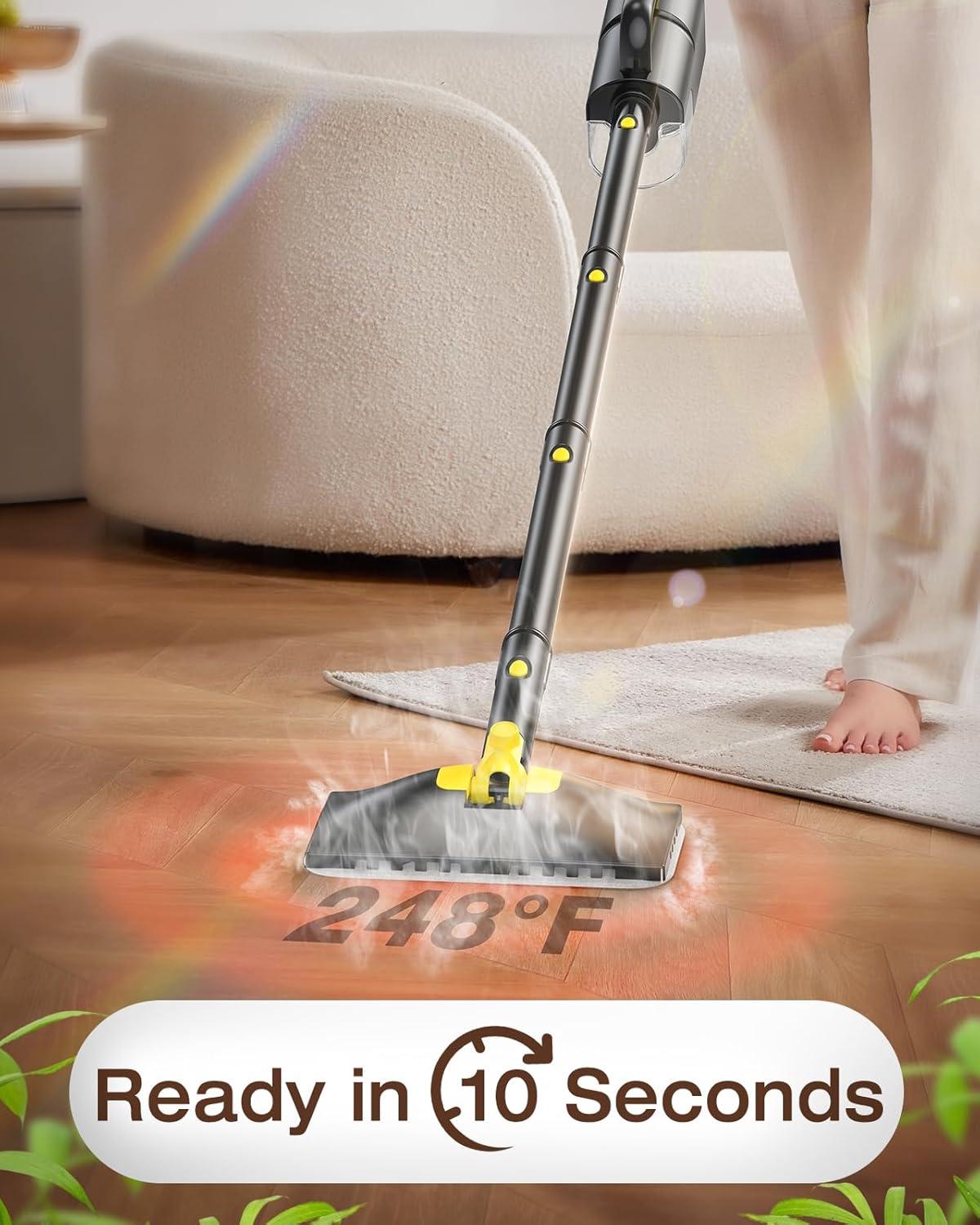 Thumbnail 2 de 10-in-1 Steam Mop with Detachable Handheld Steamer (350ml Tank, 10s Heat-Up, 248°F) for Floors, Carpets, Tiles, BBQ Grills and More