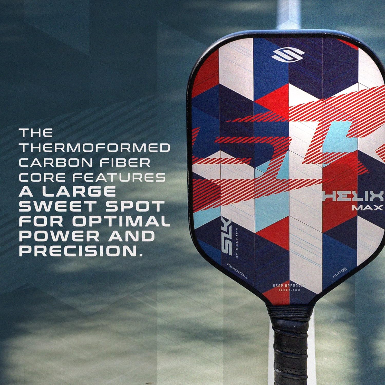 Detalle de Selkirk Sport SLK Helix Pro Pickleball Paddle (Thermoformed Carbon Fiber Core, Carbon + Fiberglass Hybrid Face)