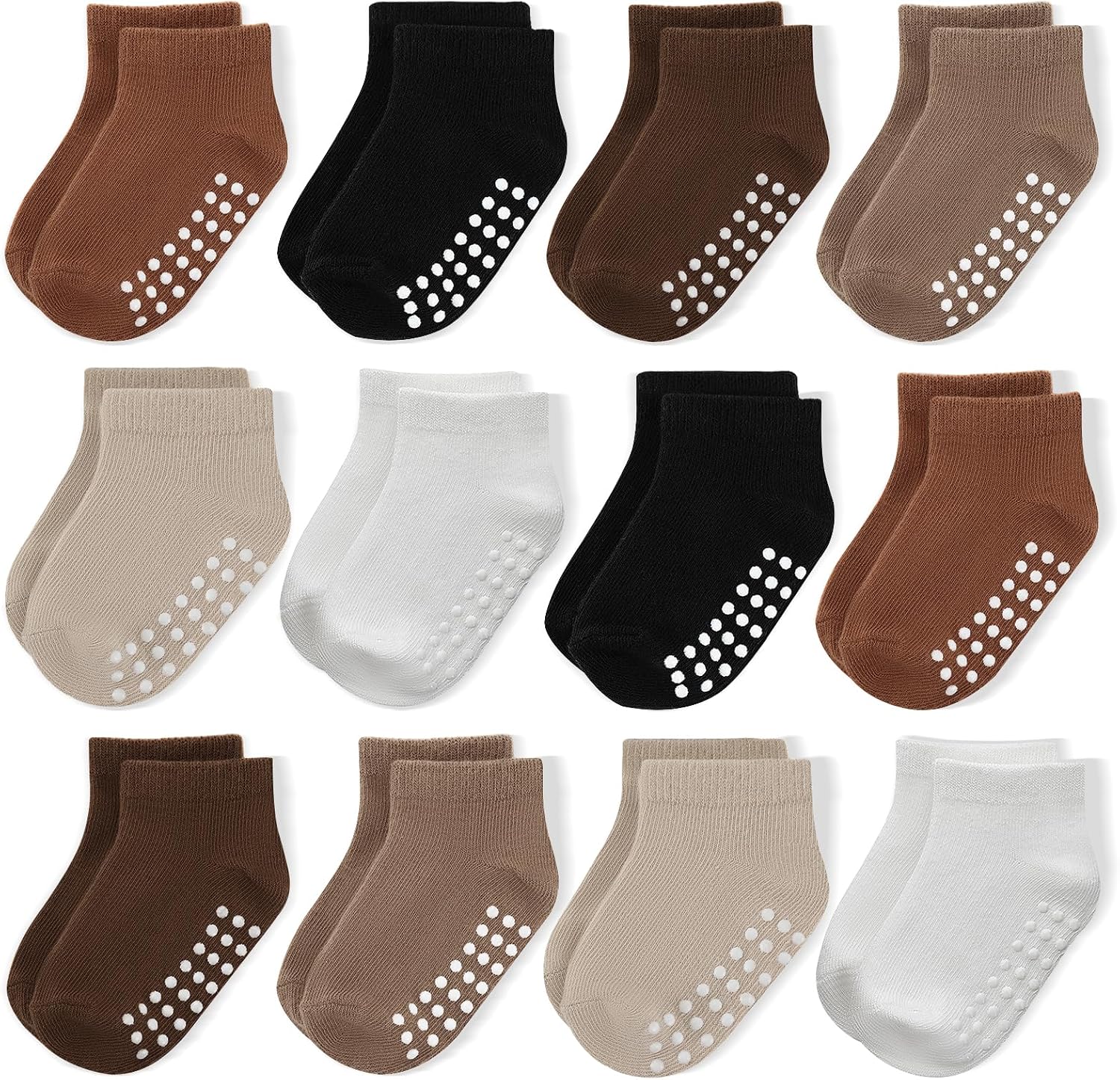 Detalle de JAKIDAR 12-Pair Baby & Toddler Cotton Ankle Socks with Non-Slip Grips