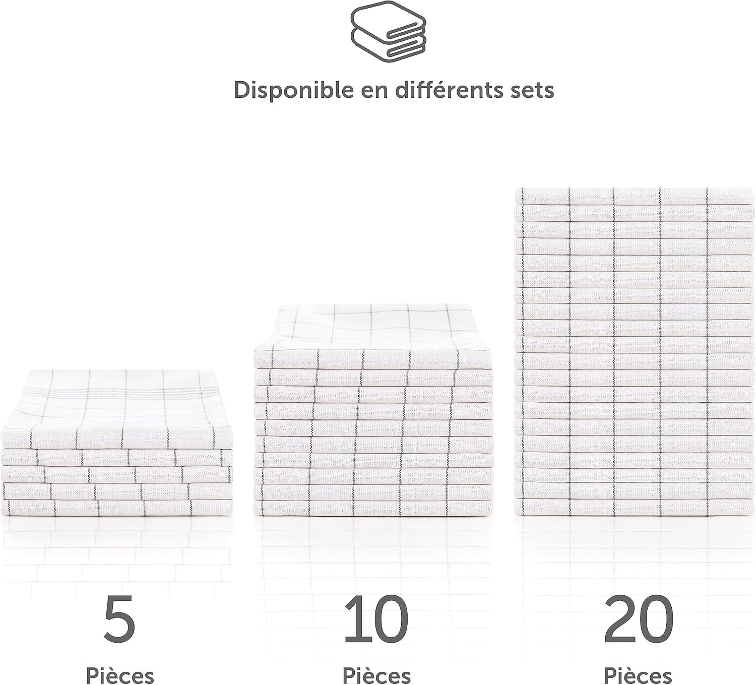 Thumbnail 3 de Blumtal Ensemble de torchons cuisine Premium 50x70 cm en Coton - Lot de 10 (gris à carreaux)