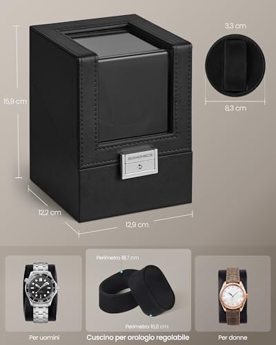 Detalle de SONGMICS Carica Orologi JWB030B01: caricatore automatico singolo con motore silenzioso e luce integrata