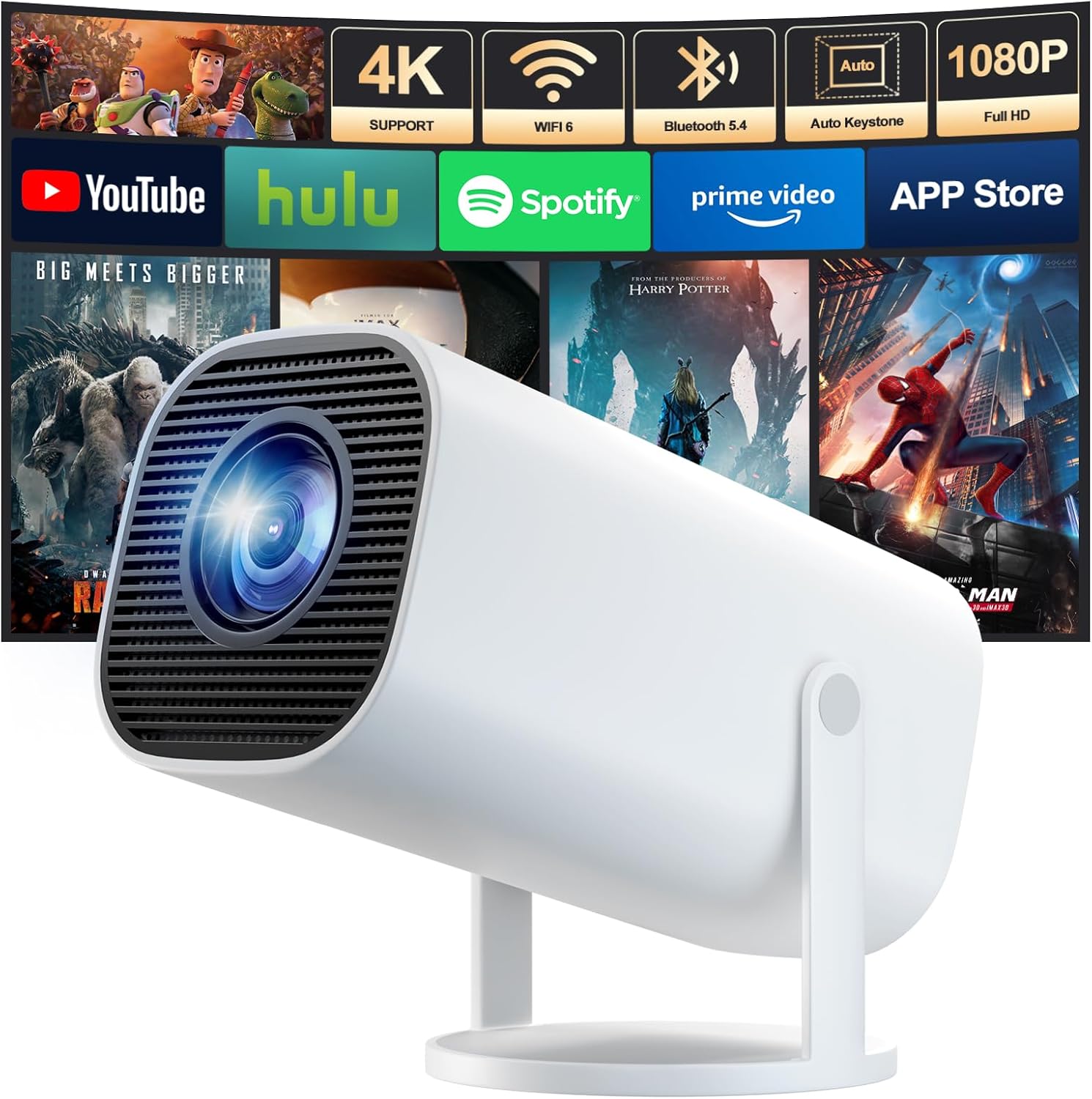 Detalle de Mini Beamer 4K Unterstützt – Tragbarer Projektor mit WiFi 6, BT 5.4 und 180°-Drehung