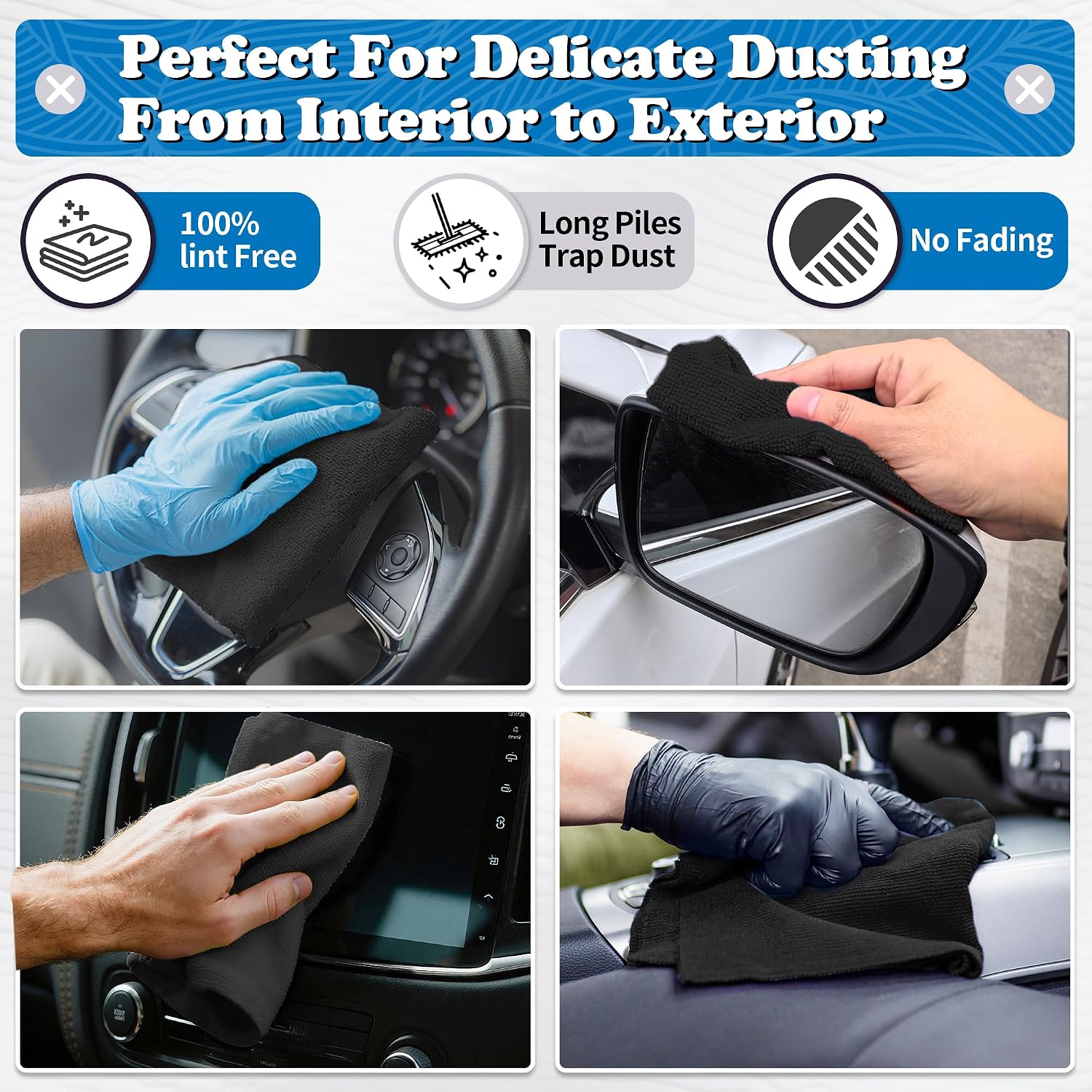 Detalle de FIXSMITH FMJLC04-24BK Microfibre Cleaning Cloths, 24-Pack, Black