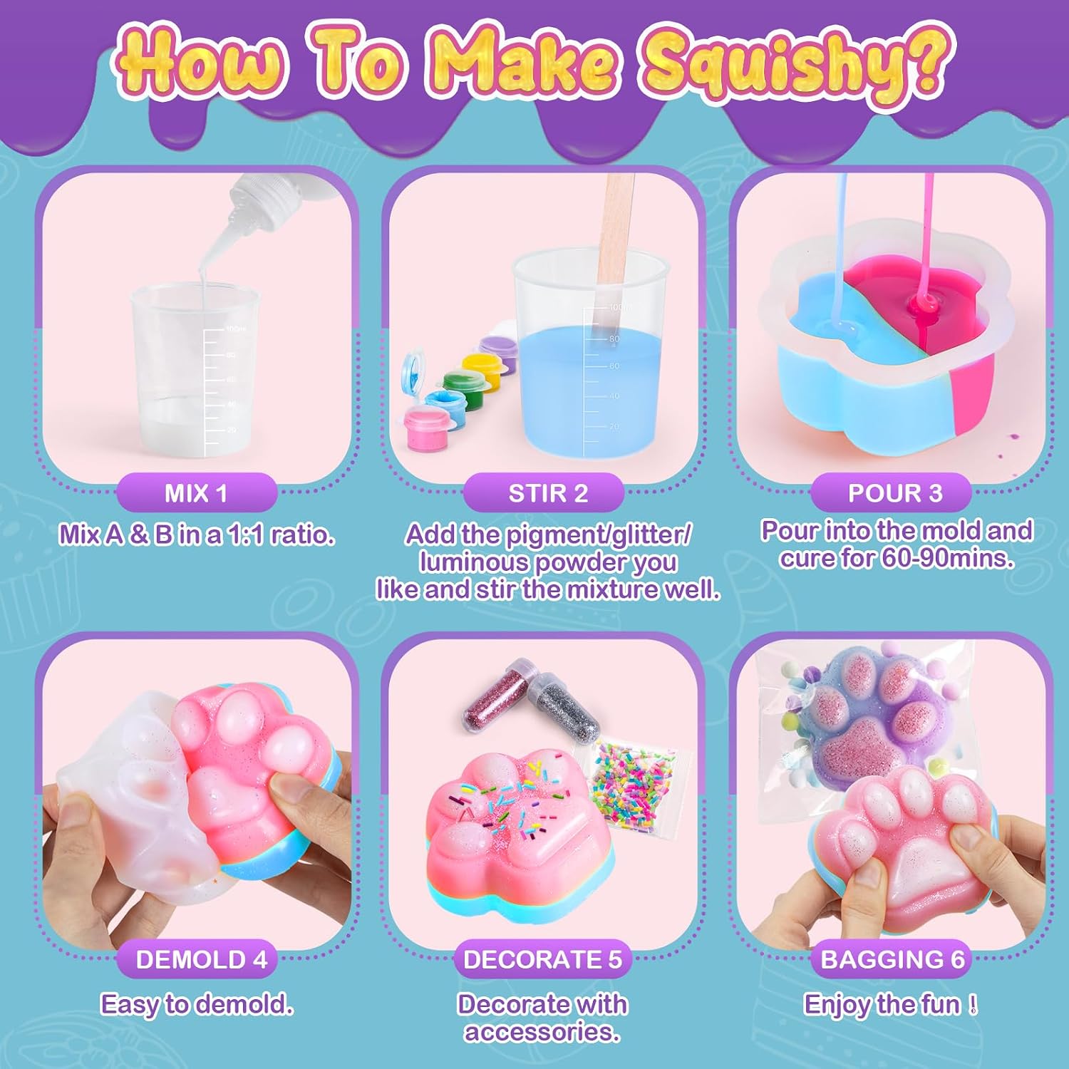Detalle 1 de Highttoy 968SM4 – zestaw do tworzenia squishy, silikon 480 ml i świecące dodatki