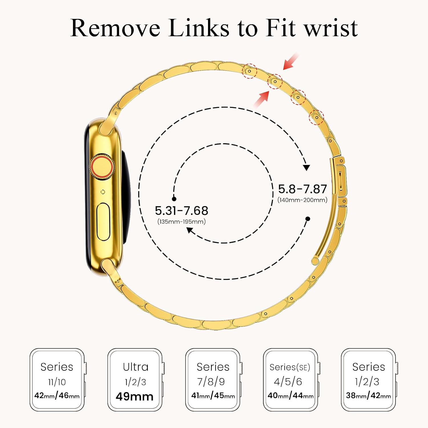 Detalle de GEARYOU Slim Stainless Steel Apple Watch Strap 40/41/38/42mm — Gold