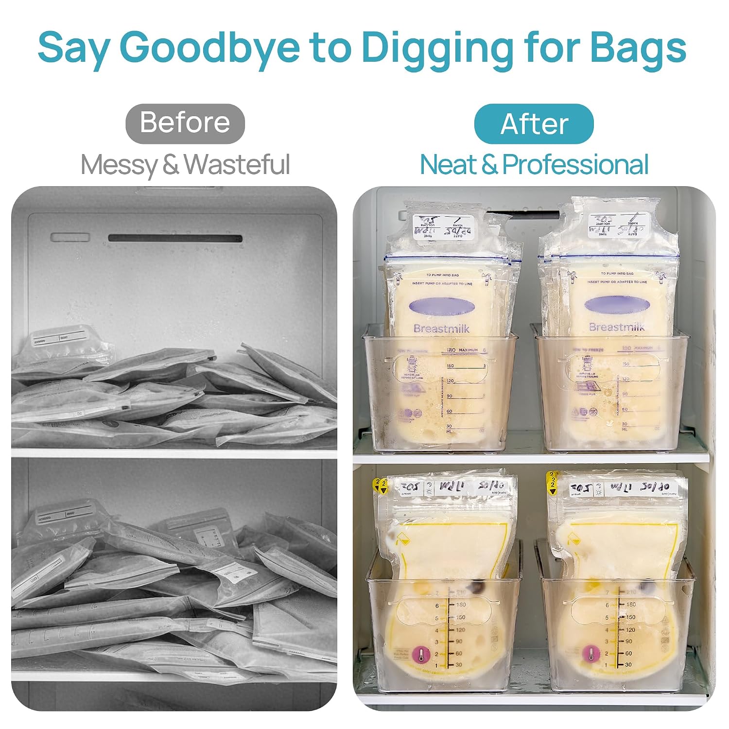 Detalle 1 de Vtopmart 2 Sliders Breast Milk Bag Organizer, 8-Pack with Adjustable Dividers