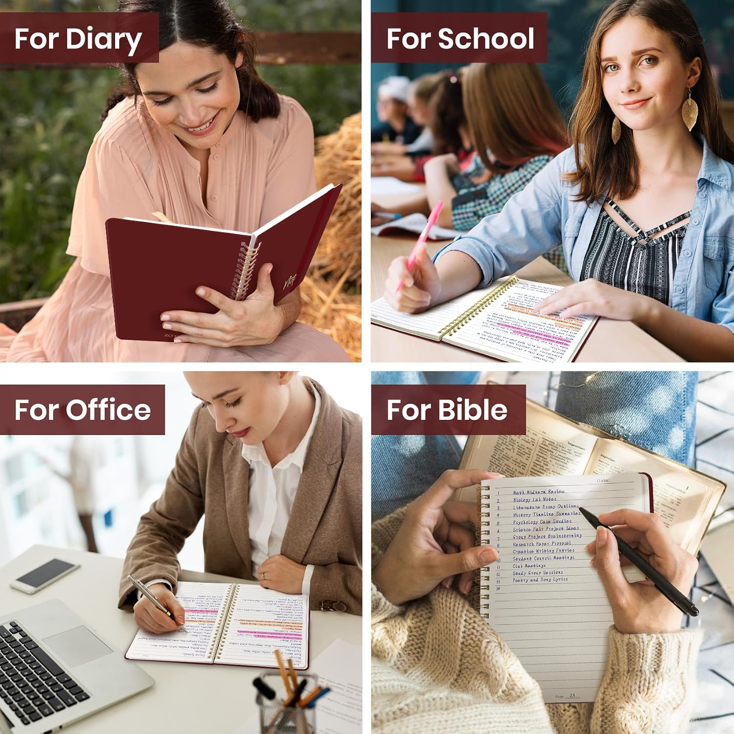 Thumbnail 6 de ZOTIA Lined Spiral Notebook, Burgundy Hardcover, College Ruled, 140 Pages