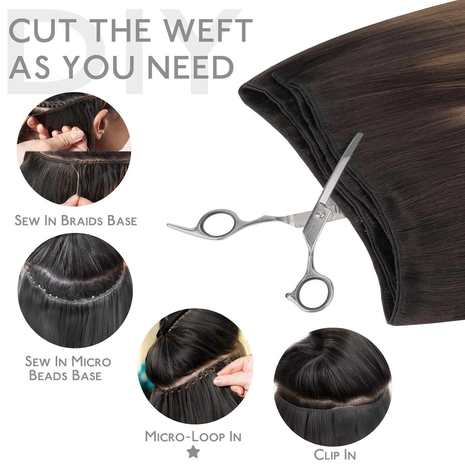 Thumbnail 4 de WENNALIFE Sew In Hair Extensions: Real Human Hair, 24'', Thick & Invisible Weft
