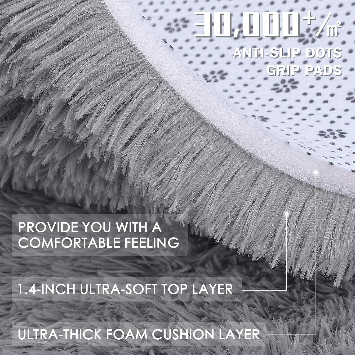 Detalle 2 de Homaxy Fluffy Shaggy Rug (120 x 160 cm) – Large anti-slip, machine washable shaggy carpet in grey