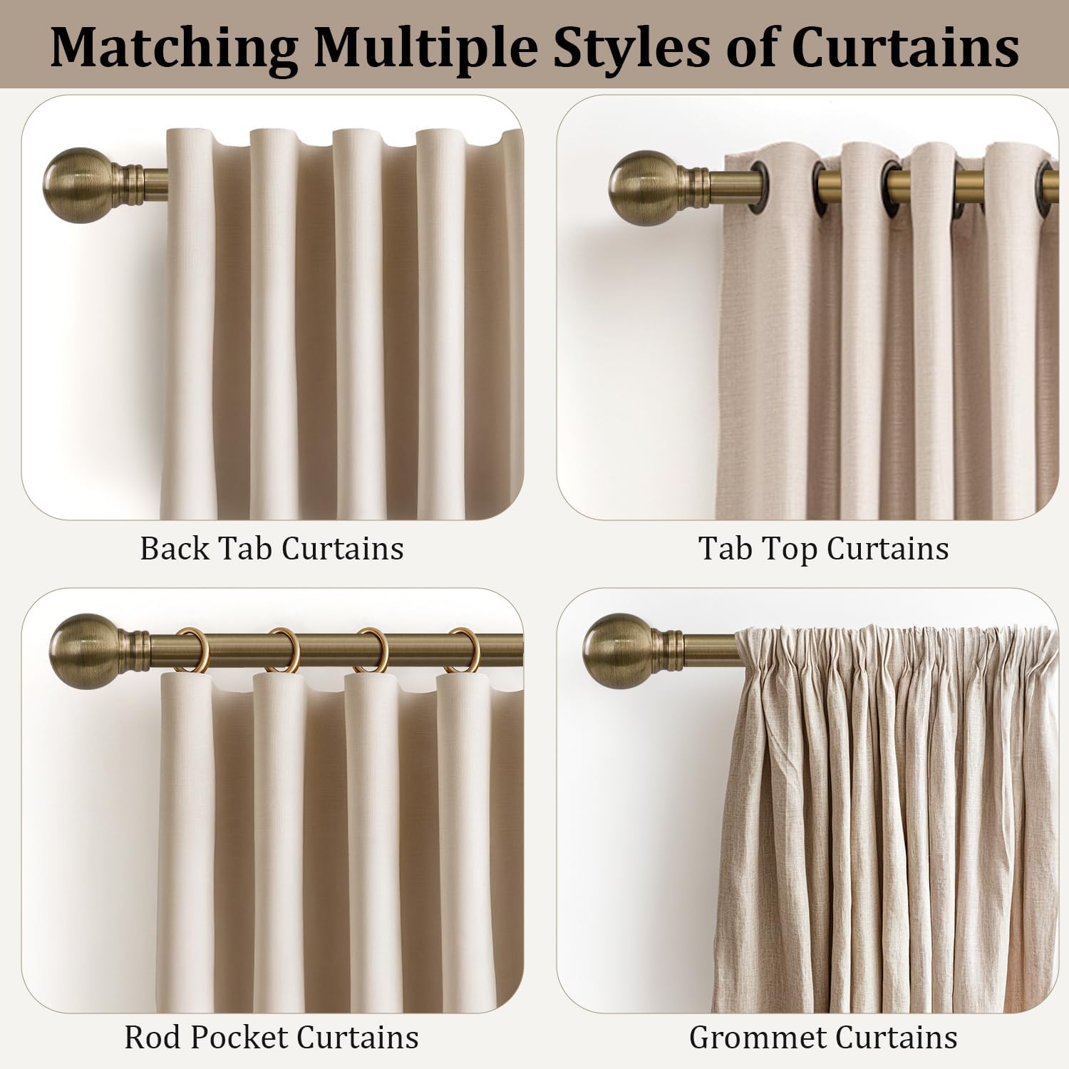 Detalle 2 de Immiehh Immiehh-120-BCR1 Antique Bronze Curtain Rod, 1-Inch Diameter, Metal Finials