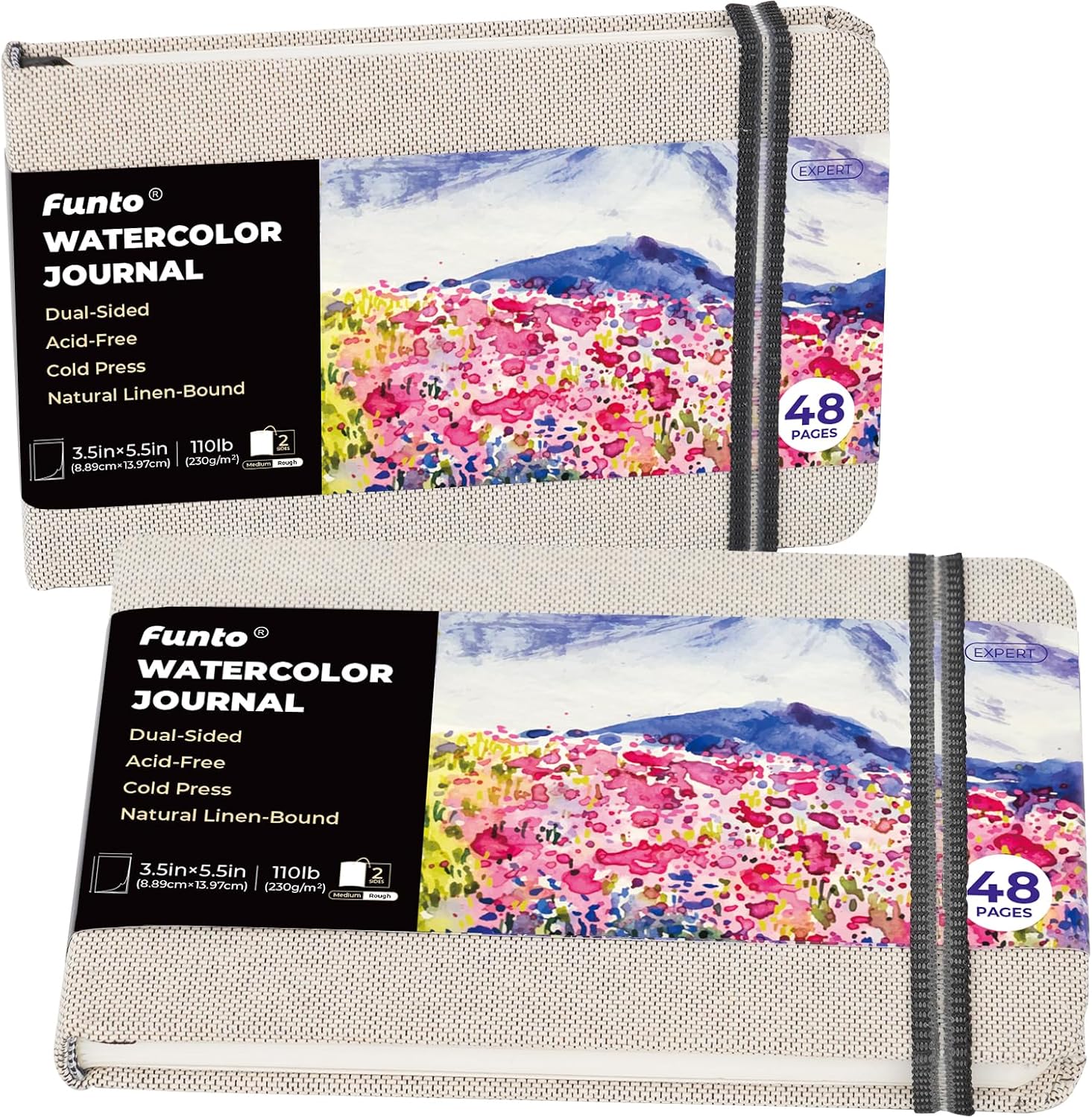 Detalle de Funto FT1035A aquareldagboek, 3,5 x 5,5 inch, koudgeperst, 2-pack