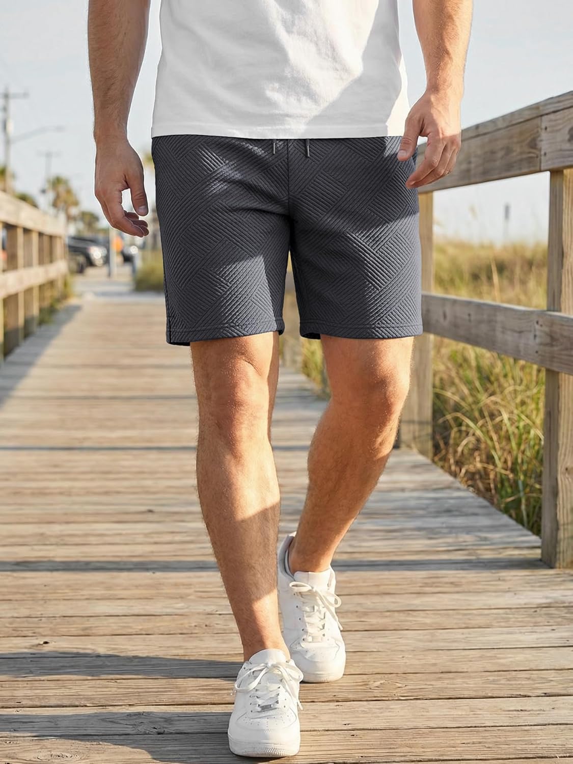Detalle de JMIERR Herren Textur Kurze Hosen mit 3 Taschen – 2026 Sommer Casual Loose Shorts
