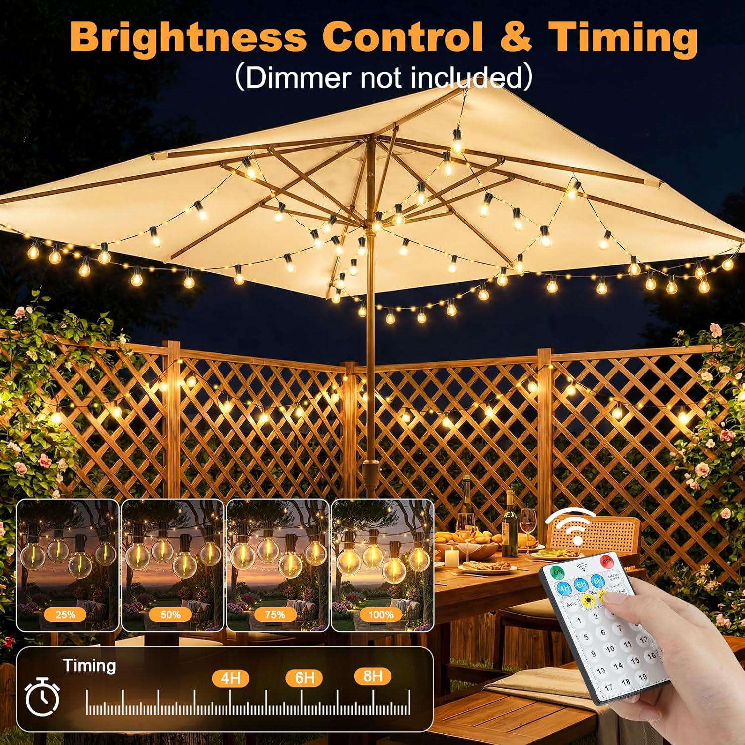 Thumbnail 2 de Solar-Lichterkette Außen FIFlying 12 m – 26 LEDs + 14 Glühbirnen, IP44, USB-Aufladung, 19 Modi