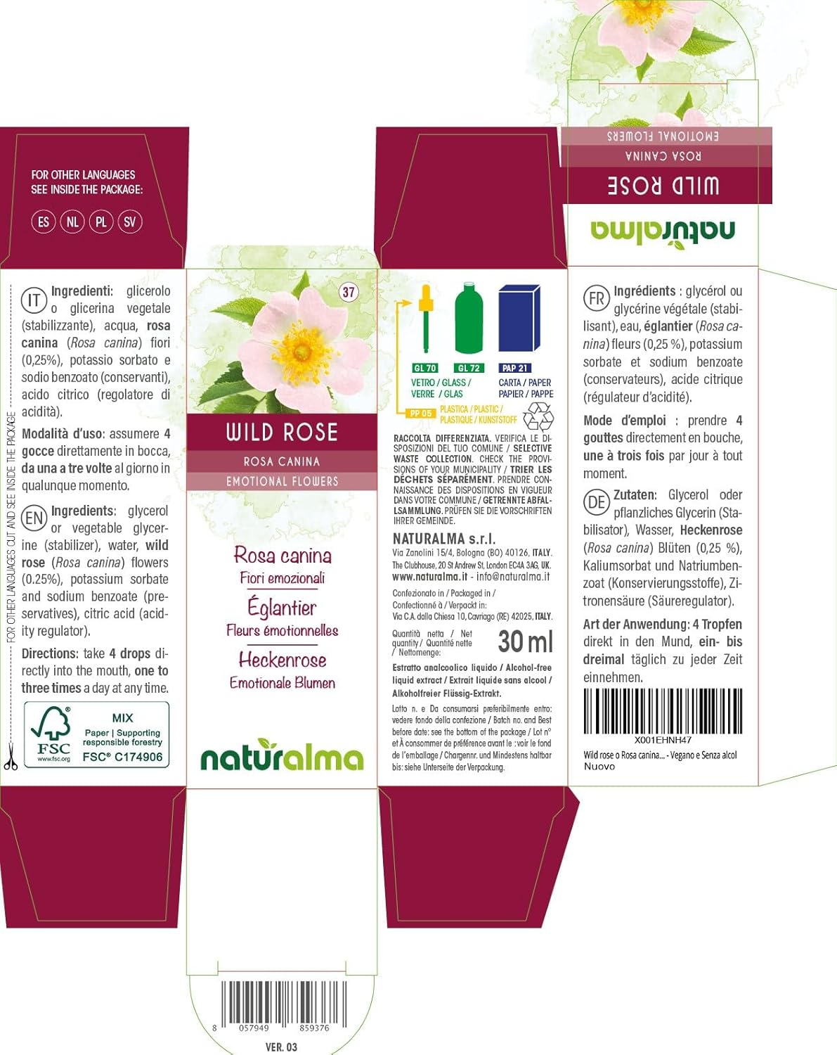 Detalle 2 de Wild rose Rosa canina – Fiori emozionali Naturalma in gocce 30 ml, estratto analcoolico