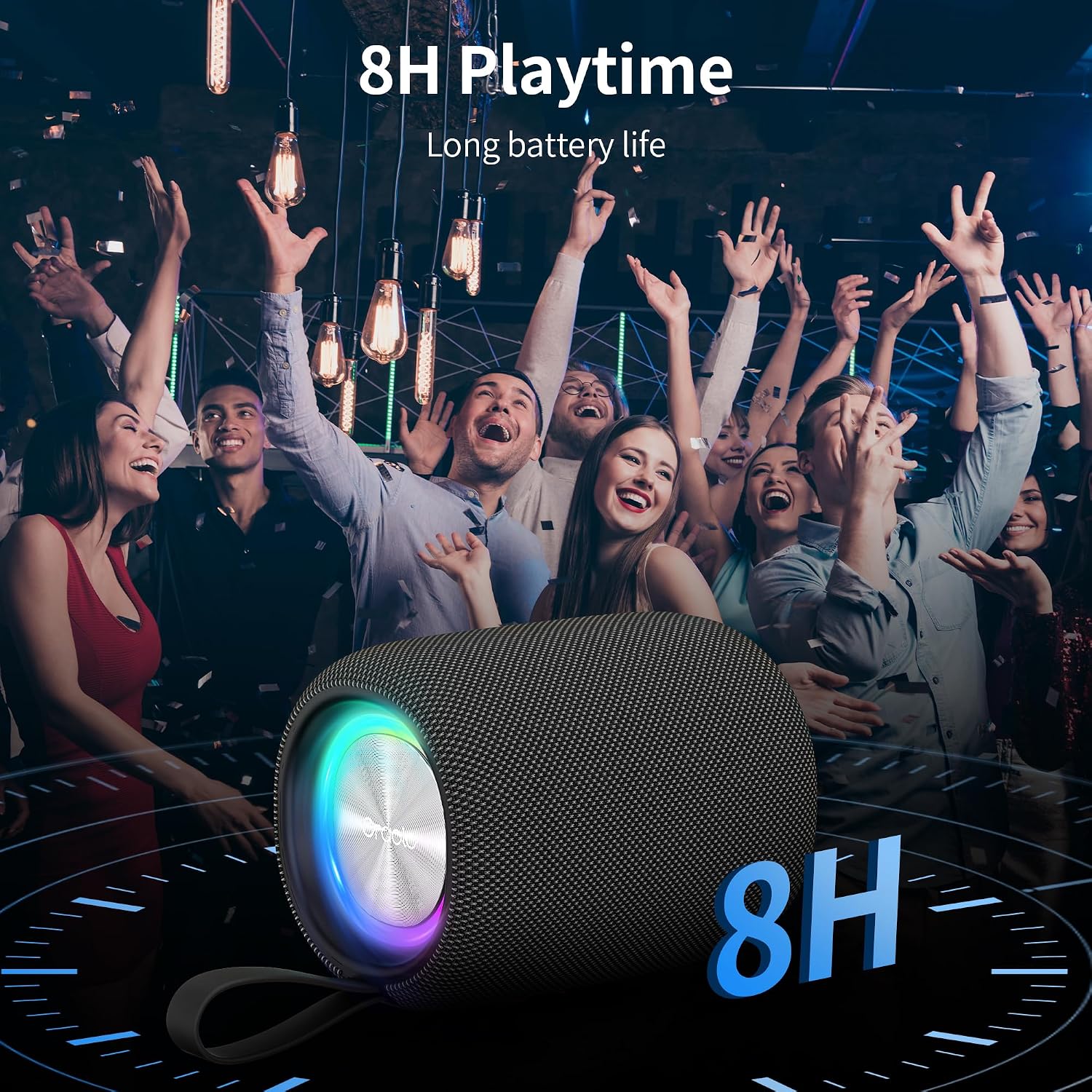 Detalle de Oraolo Bluetooth Speaker with Bluetooth 5.4, IPX6, RGB Lights and 8-Hour Playtime