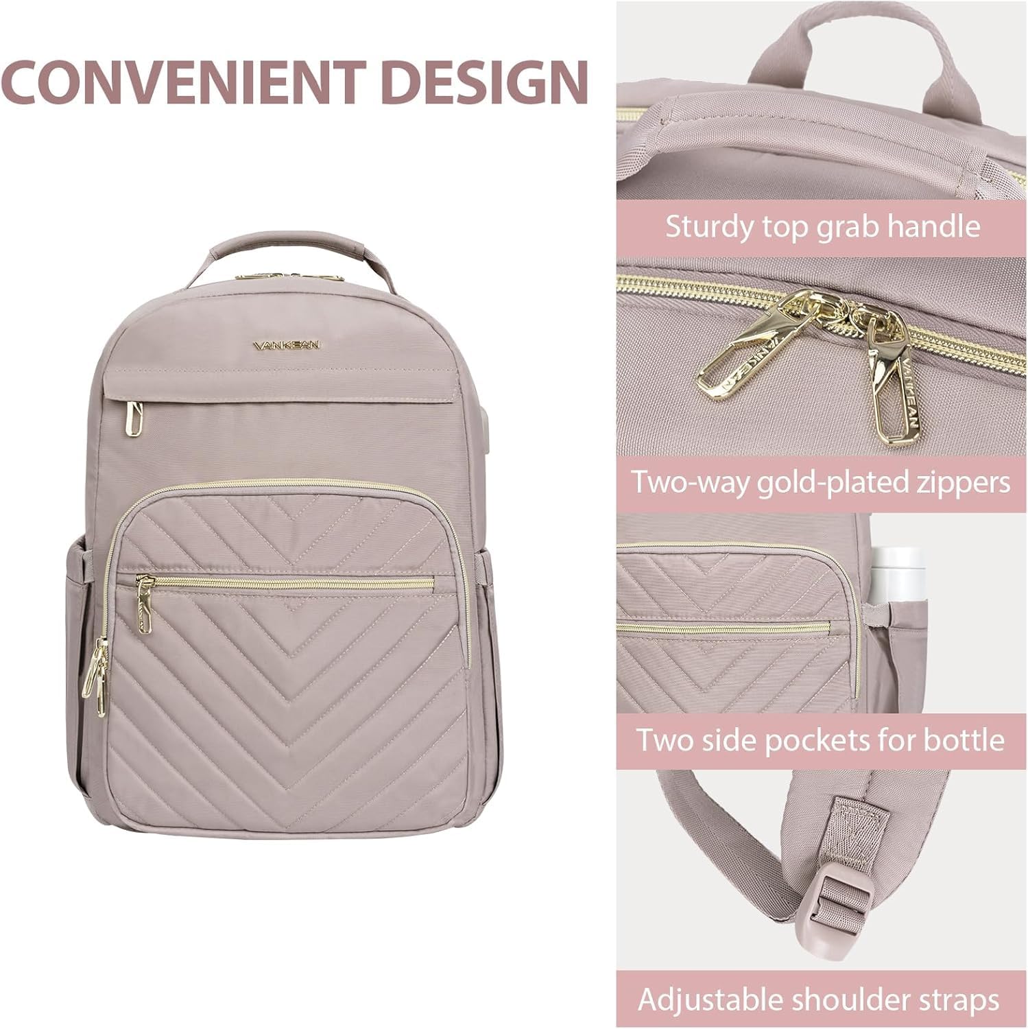 Detalle 1 de VANKEAN 17.3 Inch Laptop Backpack Pink 17.3