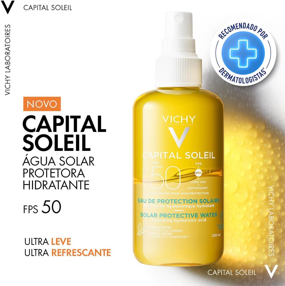 Detalle 2 de Vichy Capital Soleil Eau de Protection Solaire SPF50 – Formule Hydratante avec Acide Hyaluronique, 200 ml