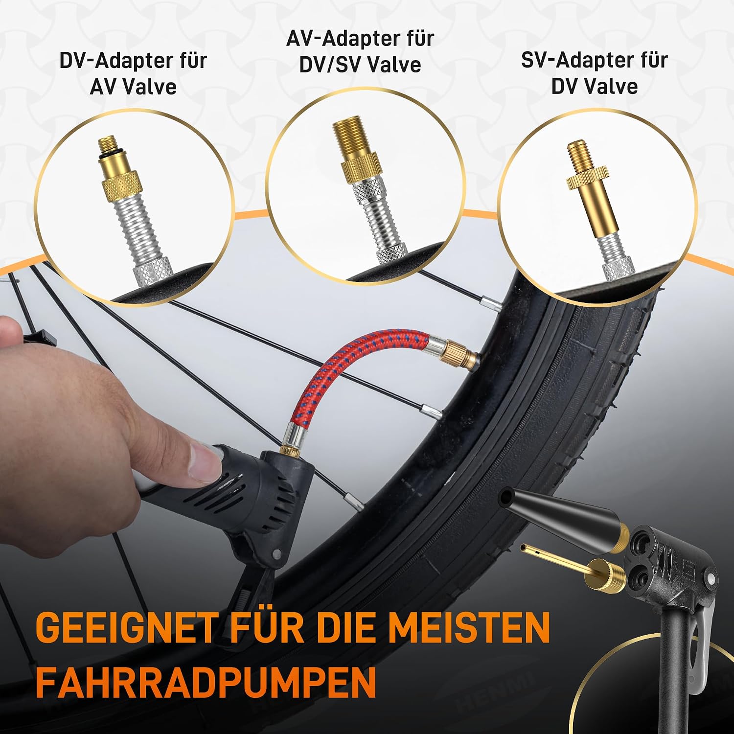 Detalle de HENMI Fahrradventil Adapter Set – Allround-Ventiladapter-Kit mit Sortierbox