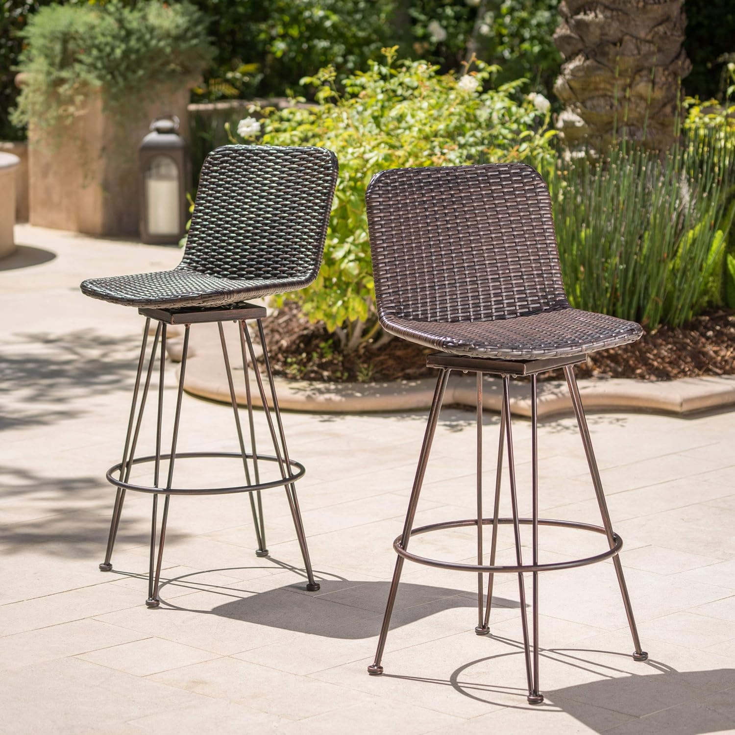 Detalle 1 de Christopher Knight Home Wicker Barstools, Iron Frame