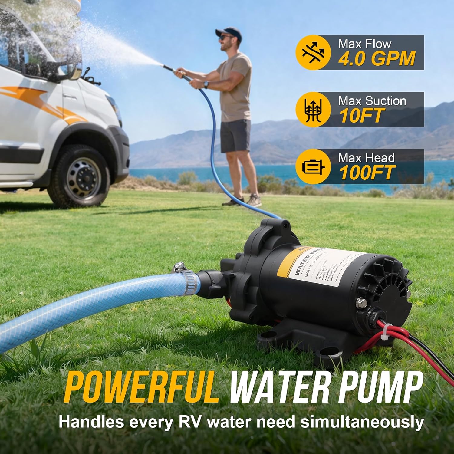 Thumbnail 4 de Gidrox 12V RV Water Pump (4.0 GPM, 45 PSI) Quiet Diaphragm Pump w/ Pressure Switch