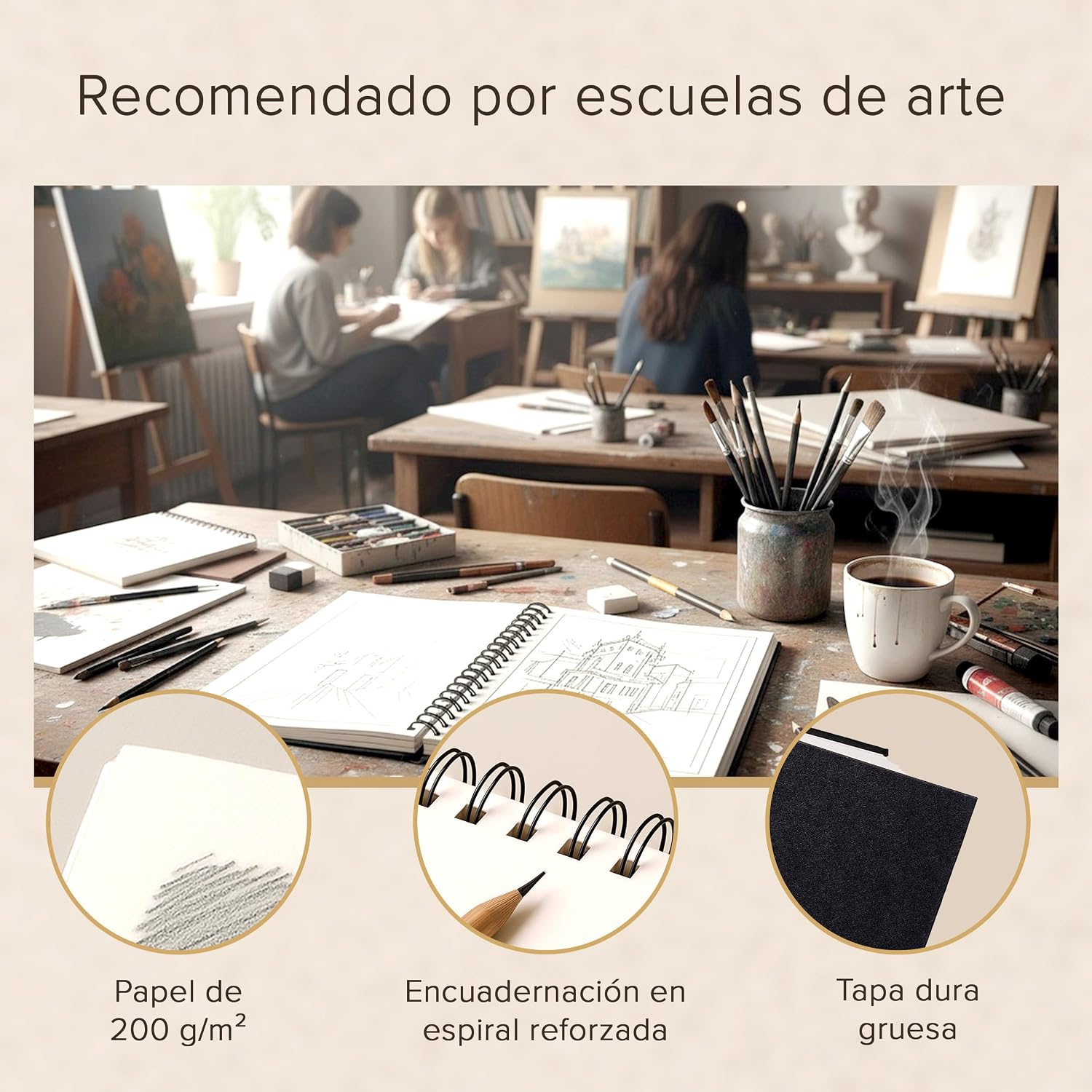 Thumbnail 4 de Cuaderno de Bocetos de Artista A4 - Tapa Dura, Papel muy Grueso de 200 gm2 - Encuadernado en Espiral para Niños, Profesionales, Dibujar y Hacer Bocetos - 21x29 cm, 40 hojas, 80 Páginas