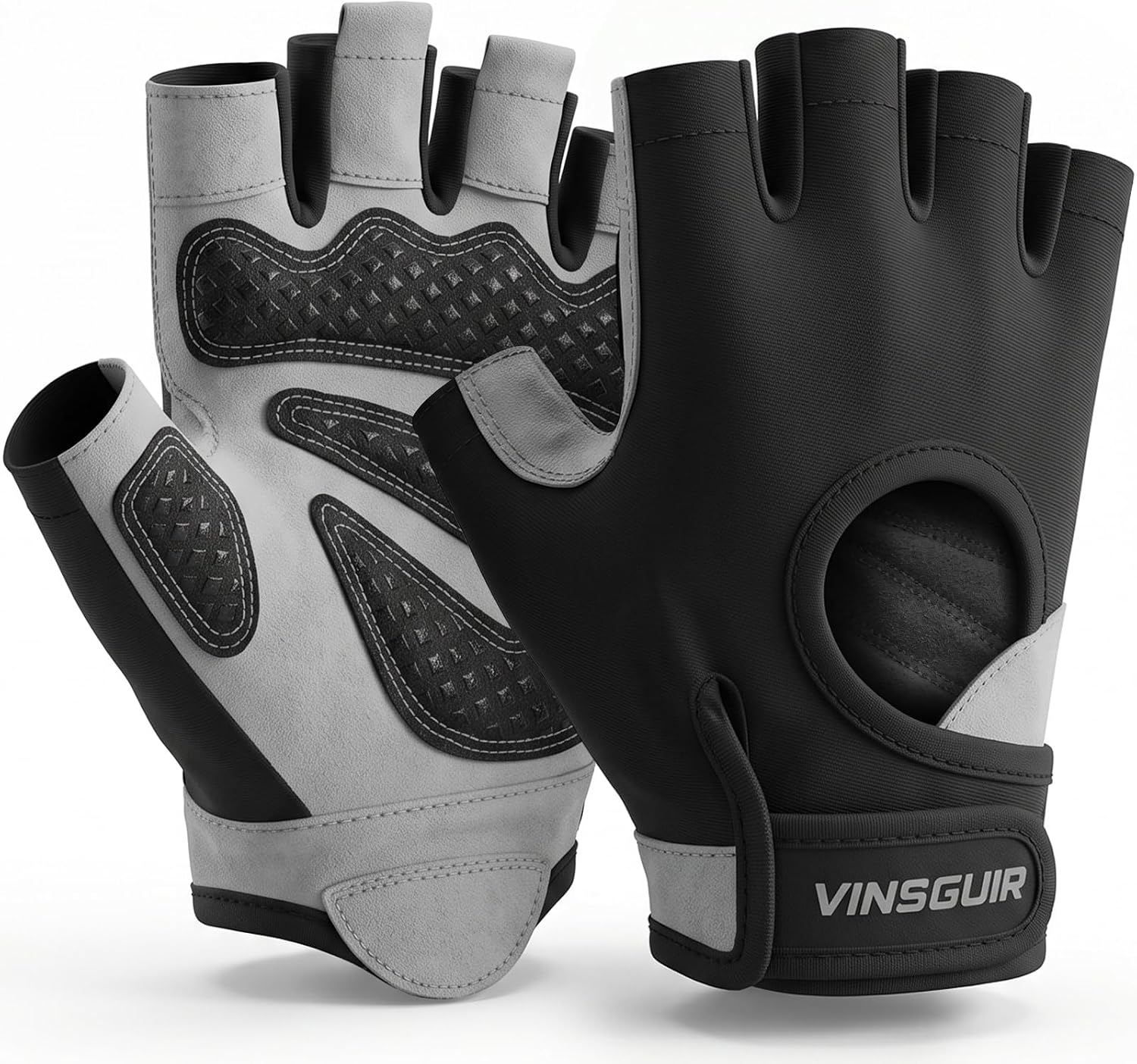 Detalle de VINSGUIR 9 Gym Gloves, Large, Breathable Lycra with Padded Grip Palm