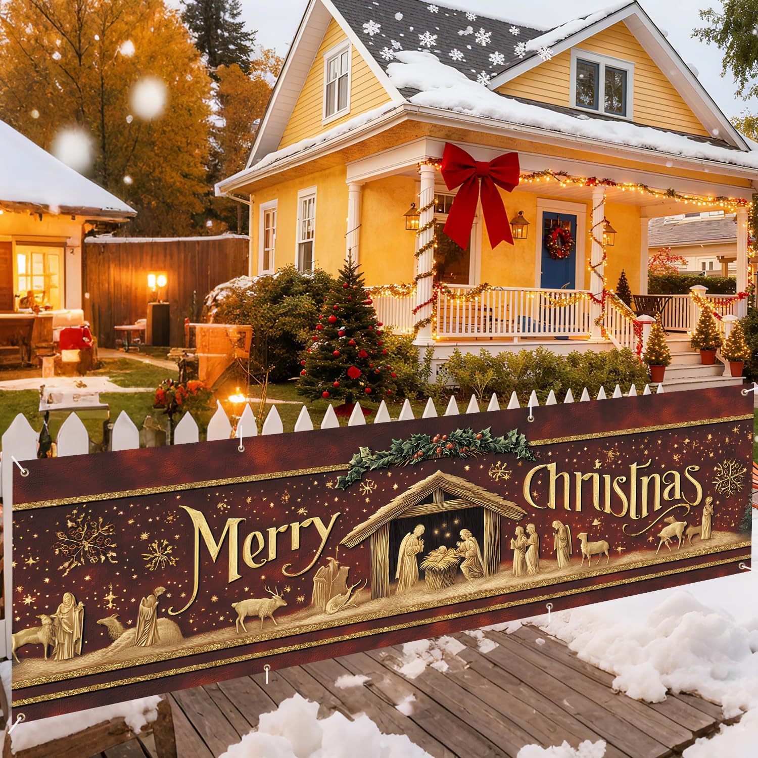 Thumbnail 4 de CRYSLOVE „Frohe Weihnachten“ Weihnachtsbanner für Balkon, Outdoor & Indoor – 300 x 90 cm