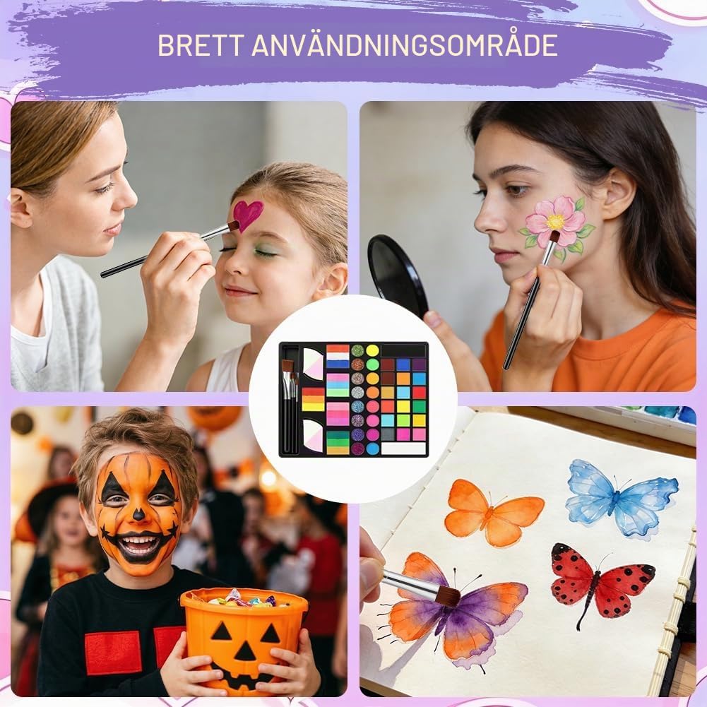 Thumbnail 6 de AYBUY barnsminkset med ansiktsfärger, glitter och 84 schabloner