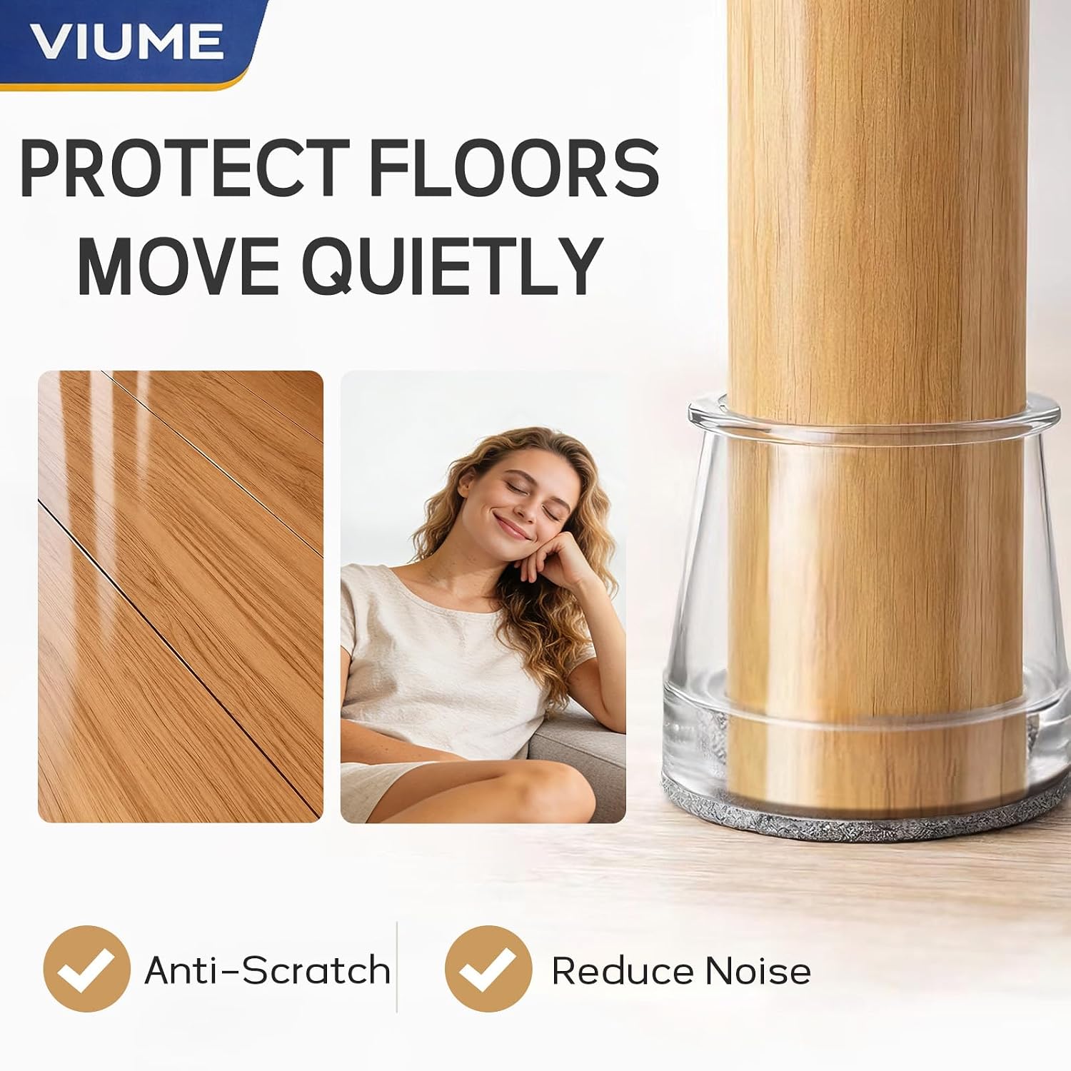 Detalle de VIUME Large (Fit 1.3"-2") Chair Leg Floor Protectors, Clear Silicone, 24-Pack